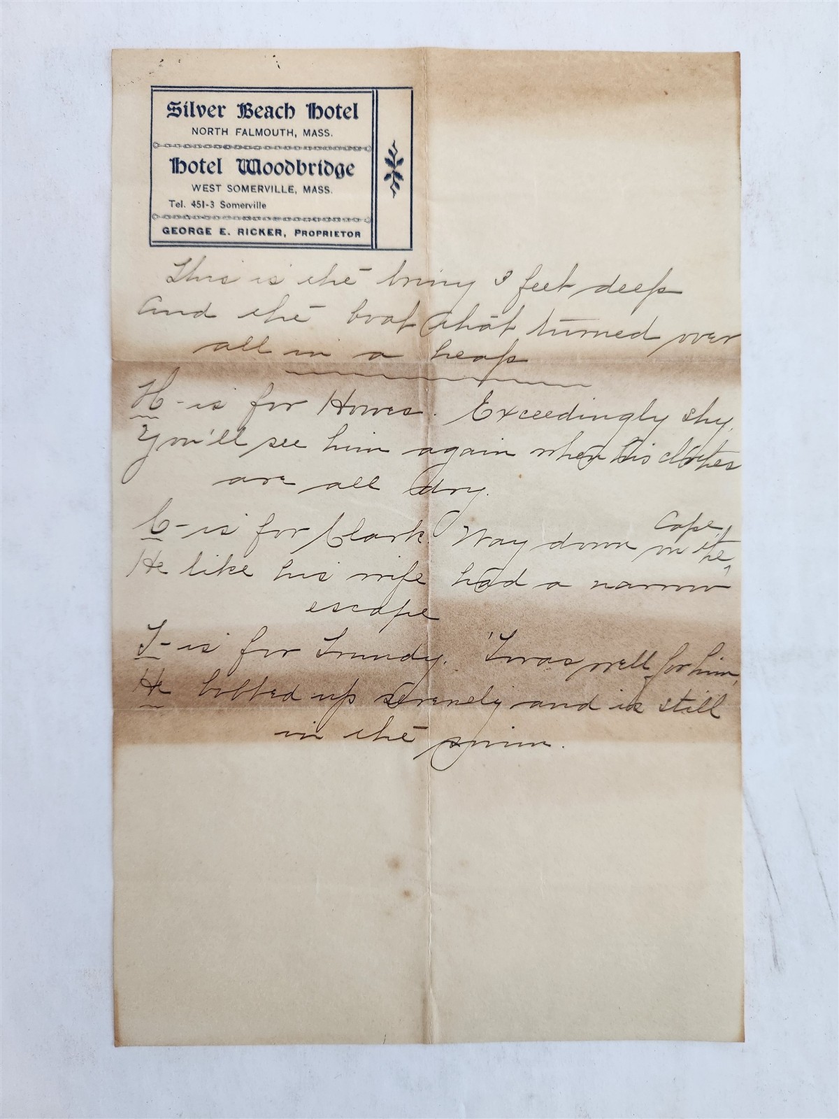1910s antique SILVER BEACH HOTEL north falmouth ma HOTEL WOODBRIDGE letterhead