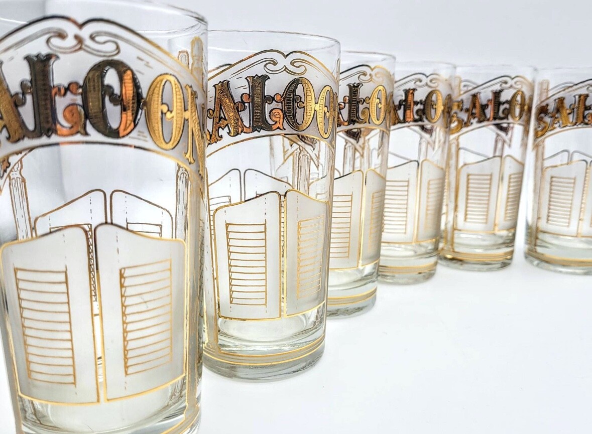 CULVER SALOON HIGHBALL GLASSES AND BOWL 5 PIECESET 22K GOLD NEW - CULVER SALOON HIGHBALL GLASSES AND BOWL 5 PIECESET 22K GOLD NEW -