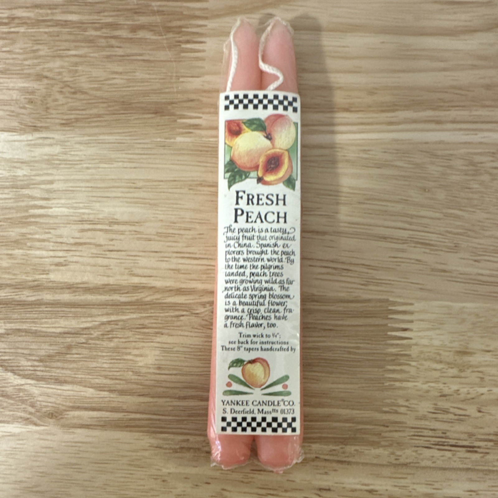 Vintage Yankee Candle Co. Fresh Peach Scented Pink 8in Taper Candles 2-Pack