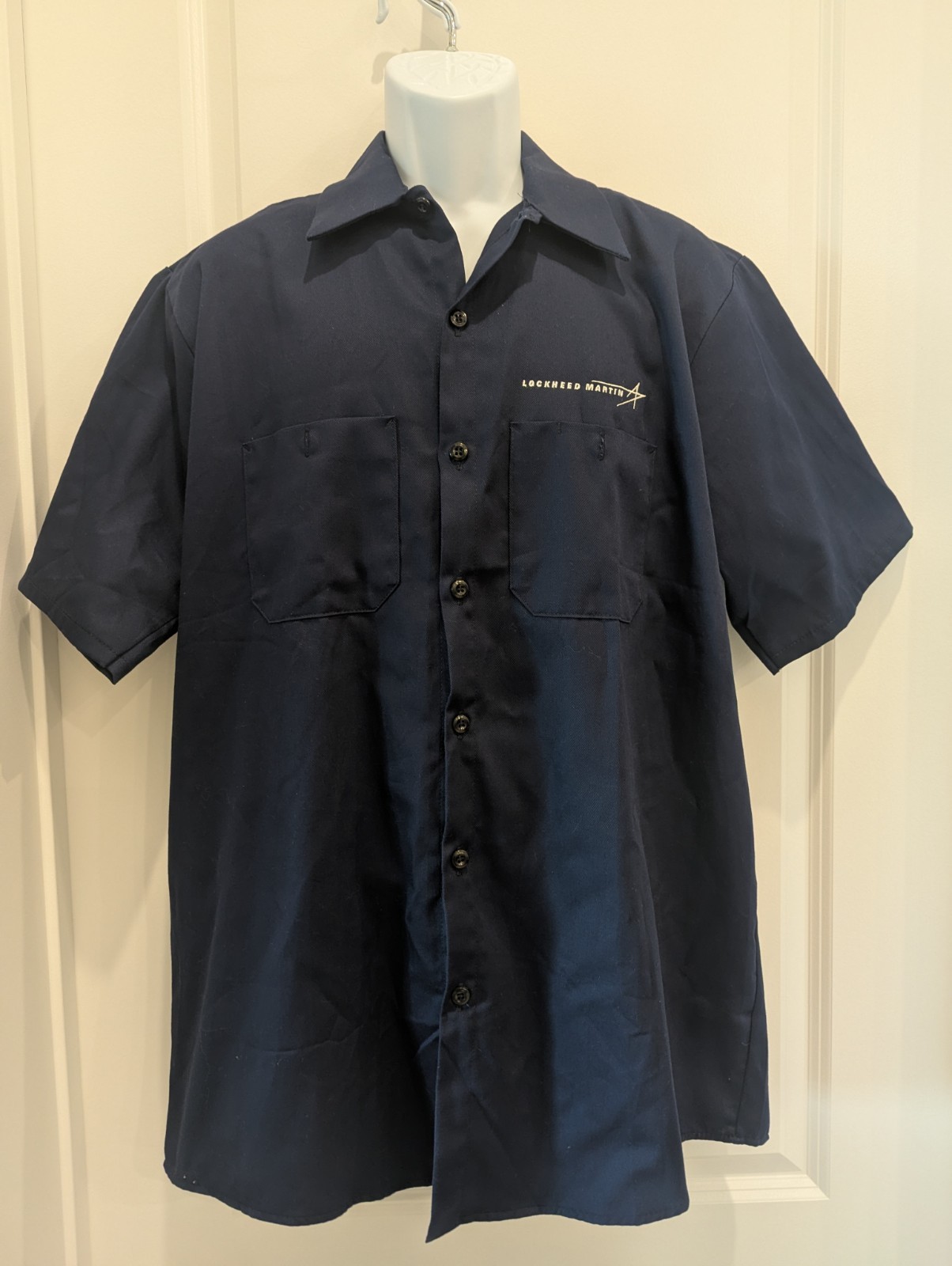 Vintage LOCKHEED MARTIN Mechanic Employee Red Kap SIZE L Button Down Shirt