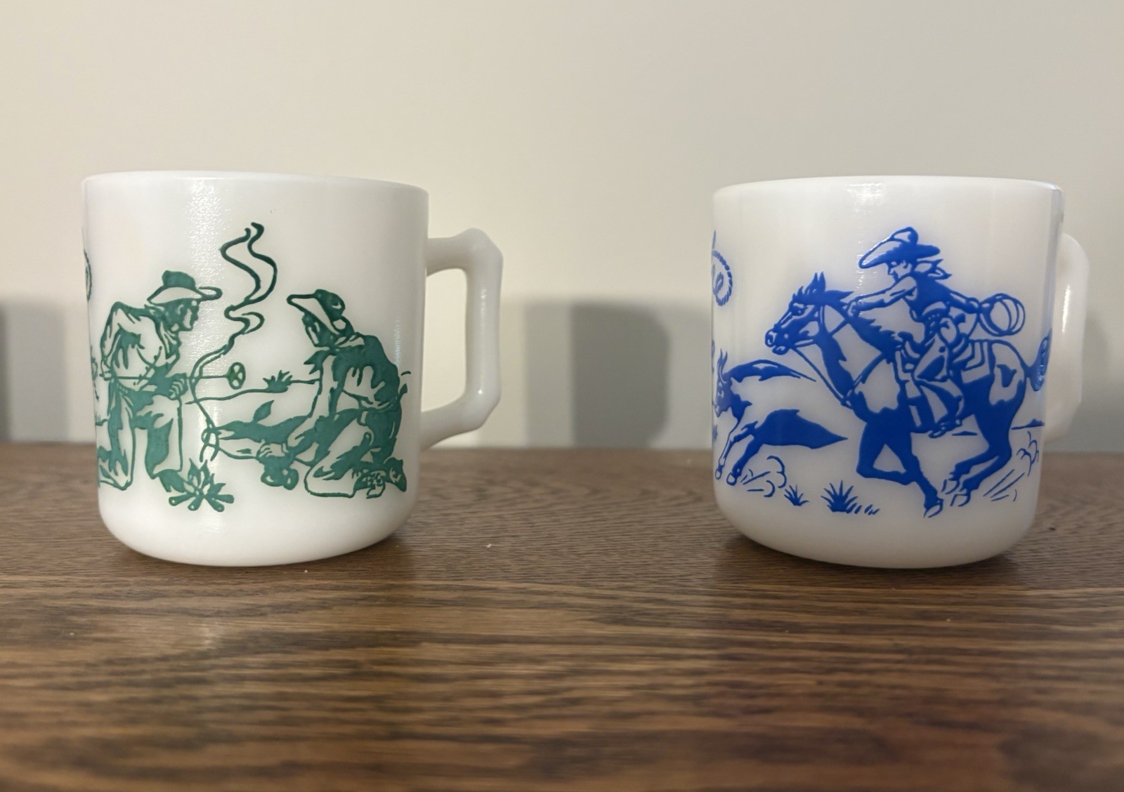 VTG Hazel Atlas Milk Glass Tex Ritter Western Mug Set of 2 Cowboy Roundup Ranger VTG Hazel Atlas Milk Glass Tex Ritter Western Mug Set of 2 Cowboy Roundup Ranger