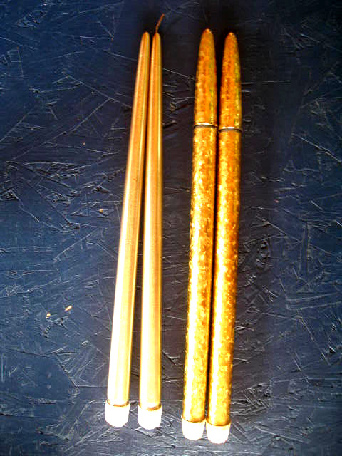 2 PR MCM Gold Metal Butane Burning Taper Candles Christmas 15\ 2 PR MCM Gold Metal Butane Burning Taper Candles Christmas 15\