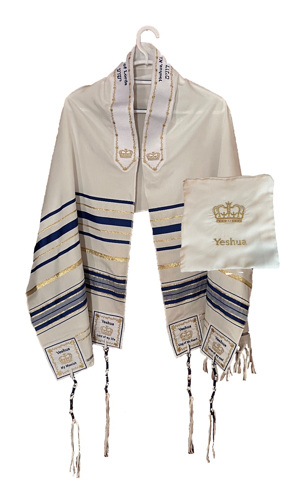 XTRA Large ROYAL BLUE Yeshua Messianic Tallit Prayer Shawl  and Talit Zipper Bag