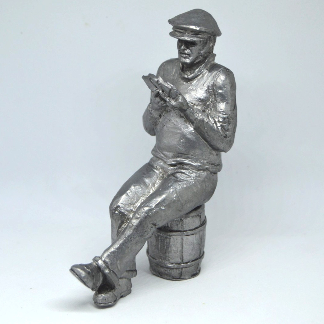 Michael Ricker Pewter Man on Barrel Playing Cards Statue Figurine 5