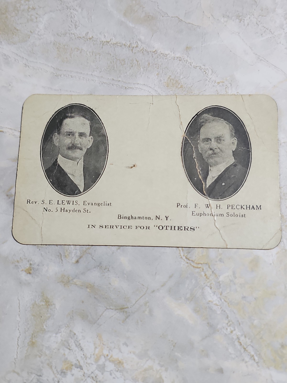 Antique Binghamton NY Evangelist Card Rev S E Lewis F W H Peckham Euphonium...