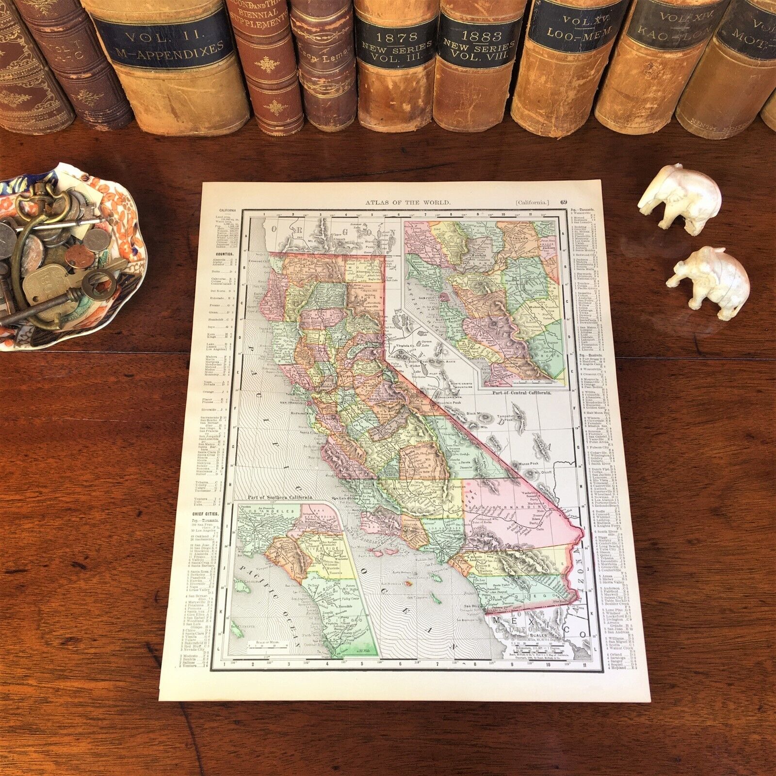 Large Original 1898 Antique Map CALIFORNIA Santa Clarita Ana Rosa Clara Monica
