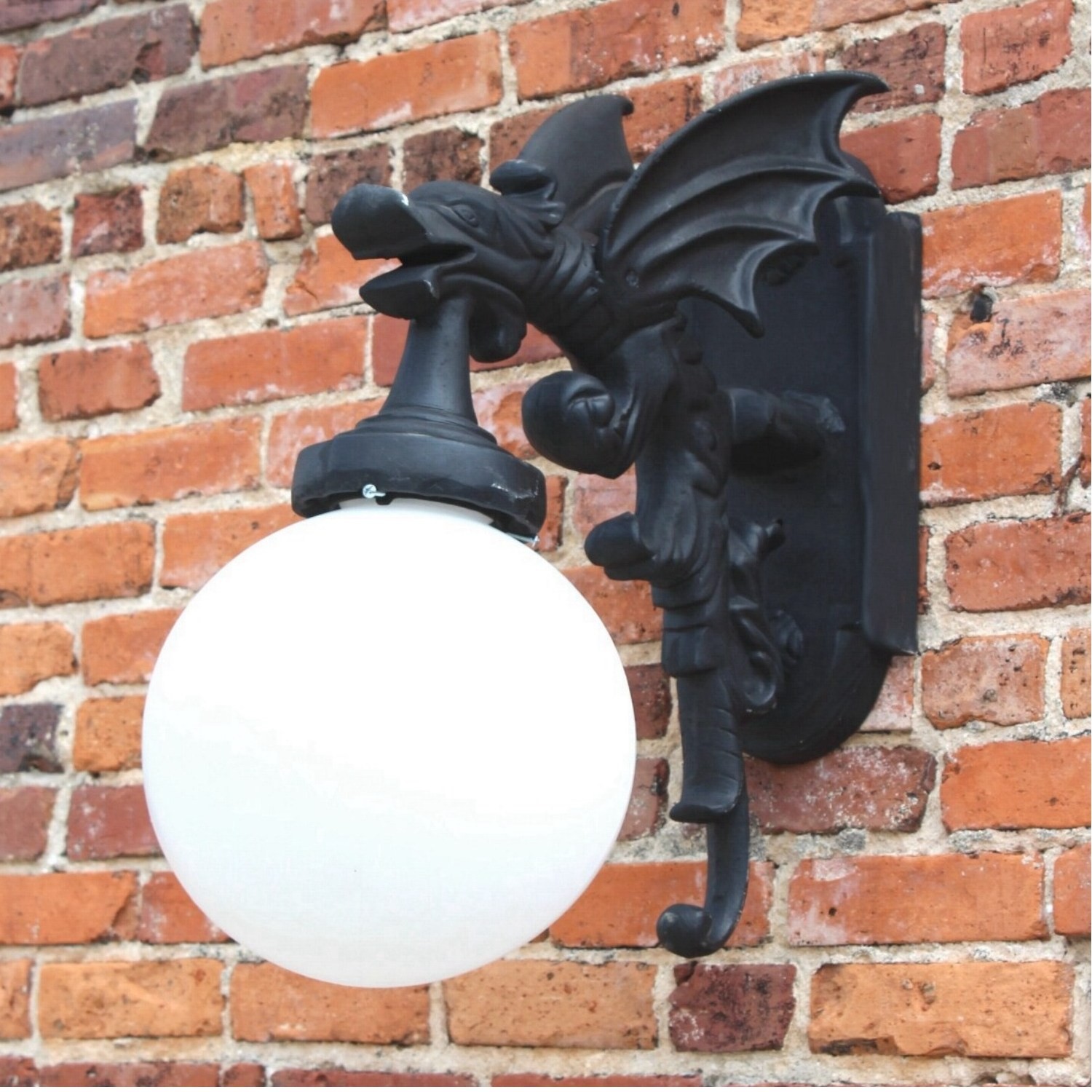 Gargoyle Dragon Wall Sconce Griffin - In or Outdoor Free Globe Shade