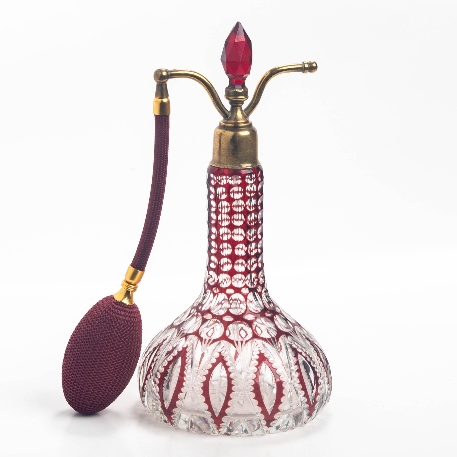 American Brilliant Cut Glass or Bohemian Perfume Bottle Atomizer c1890 ABCG