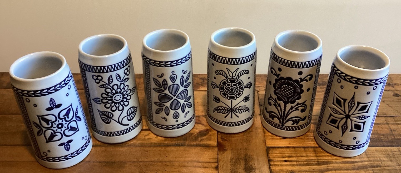 Anheuser Busch Budweiser CS 11 Blue Delft Steins 1977 Ceramarte Full Set Of 6 Anheuser Busch Budweiser CS 11 Blue Delft Steins 1977 Ceramarte Full Set Of 6