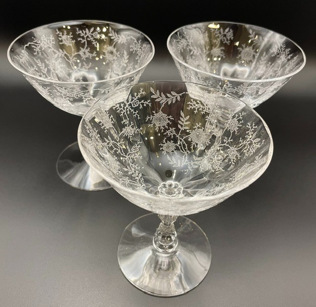 3 Vintage Fostoria Chintz Etched 4.5
