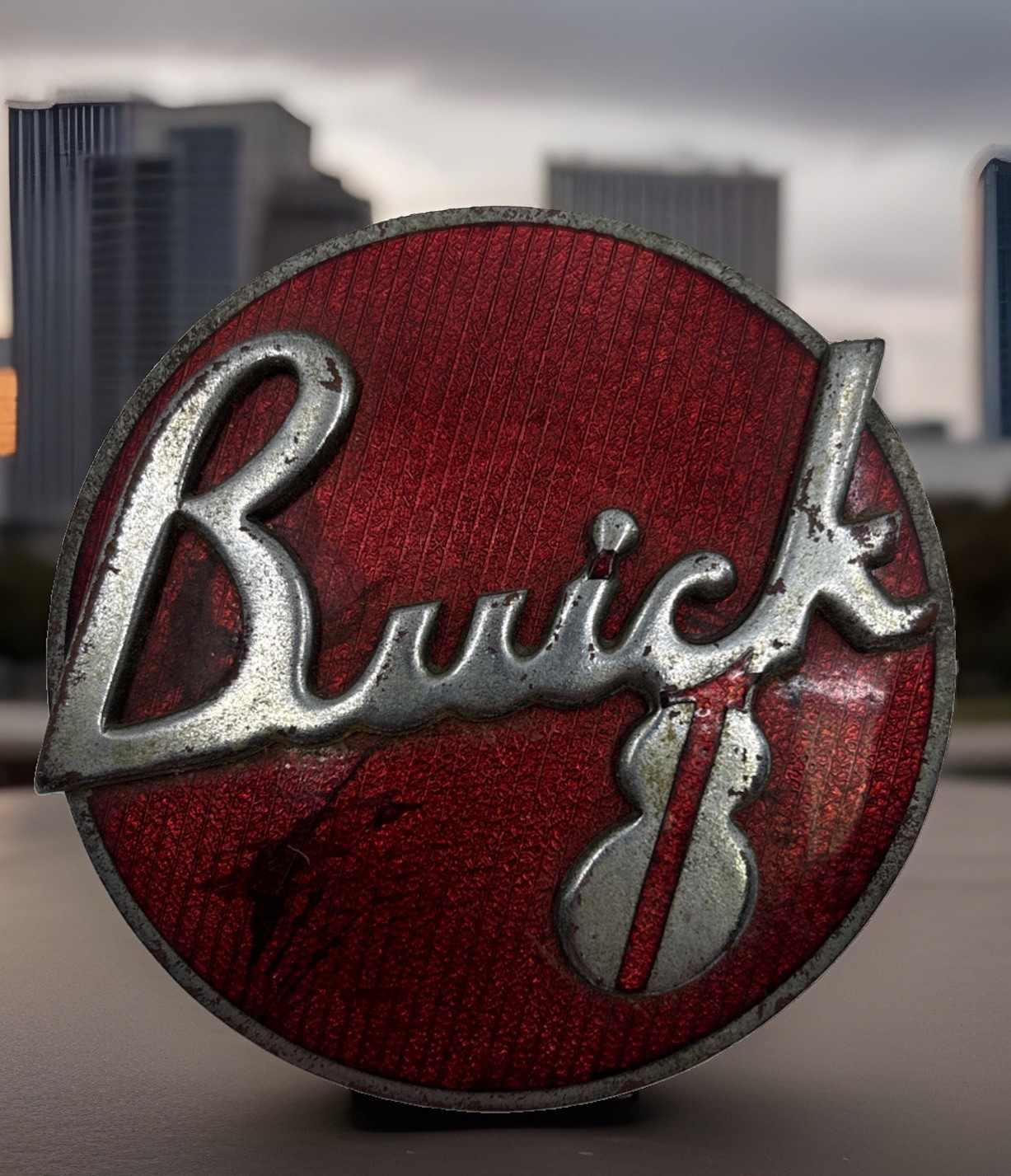 1936 grille ornament Buick Vintage Red Round Emblem Badge with Mounting Posts