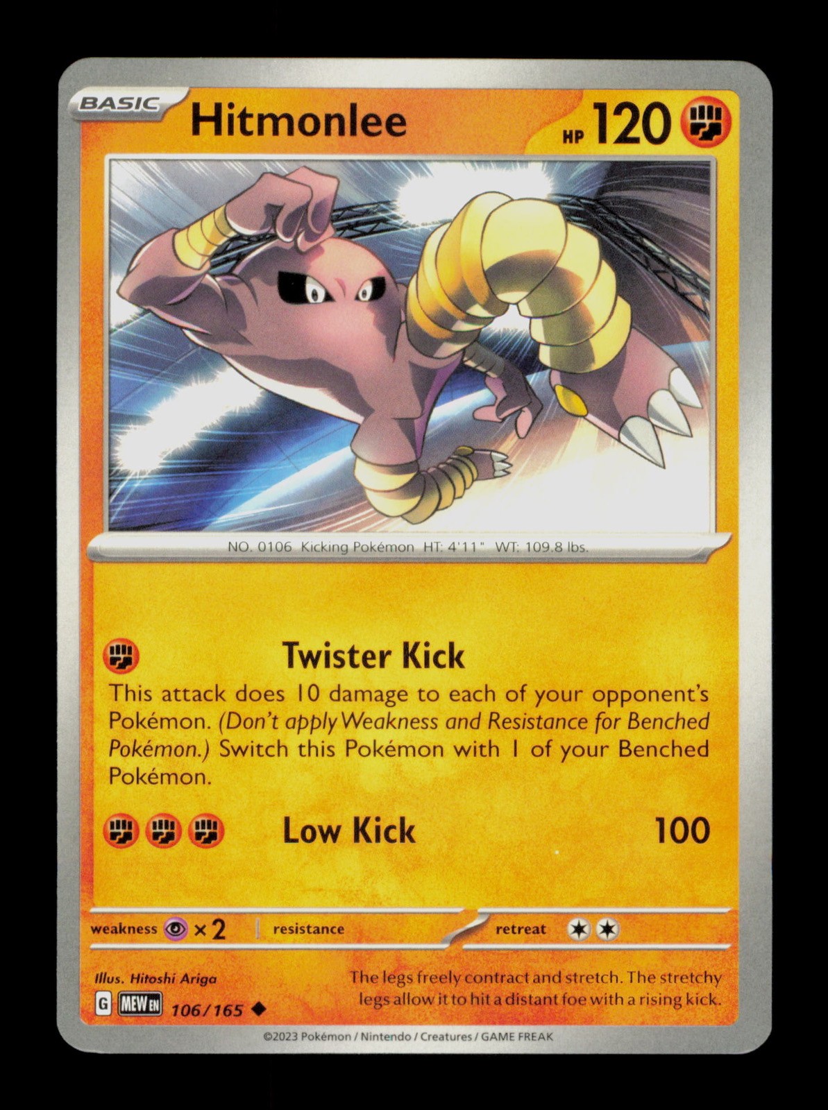 Hitmonlee 106/165 Pokemon Scarlet & Violet-159 Trading Card TC Hitmonlee 106/165 Pokemon Scarlet & Violet-159 Trading Card TC