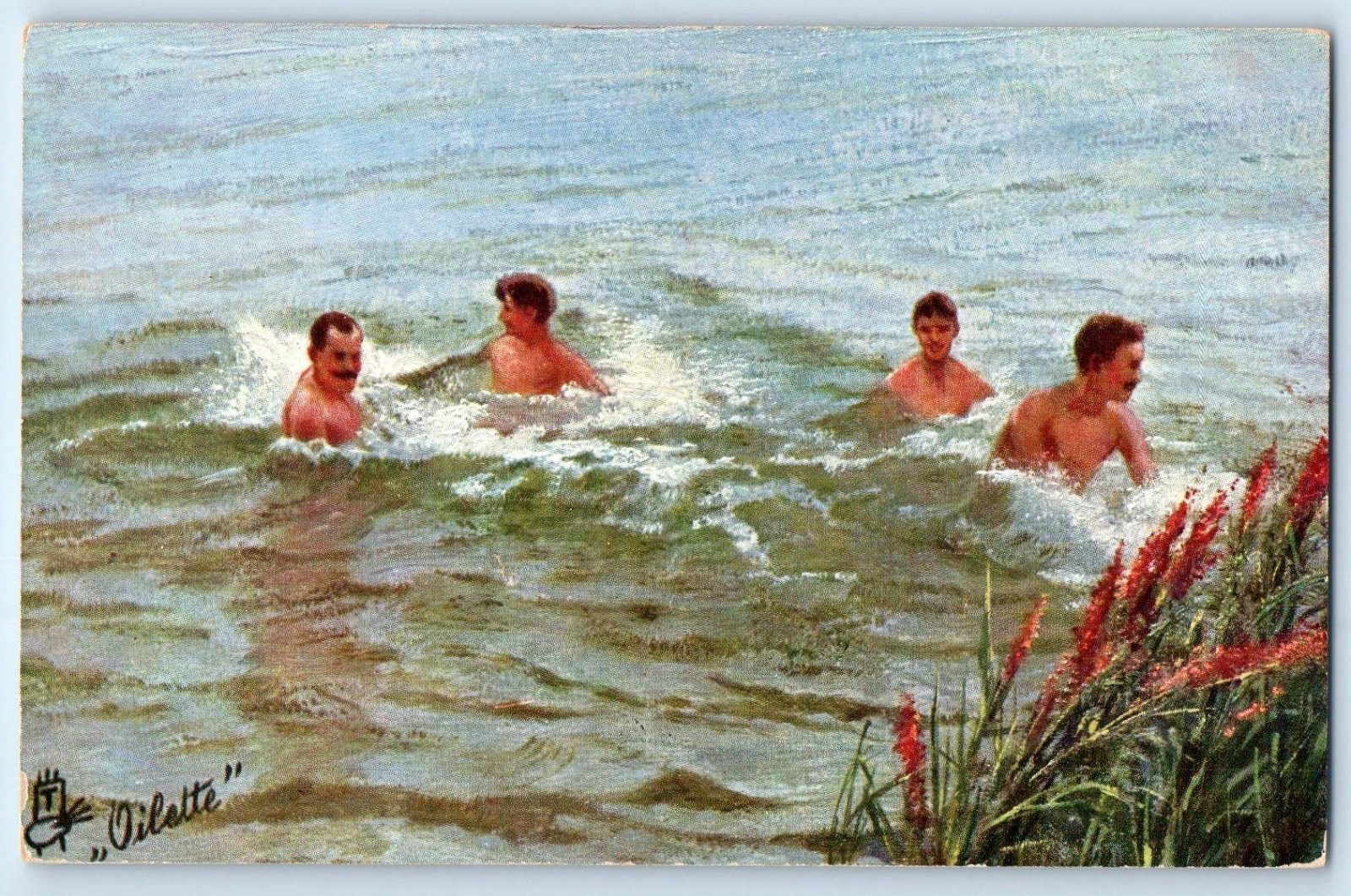 c1910's Men And Young Boy Swimming Hole Oilette Tuck Unposted Antique Postcard c1910's Men And Young Boy Swimming Hole Oilette Tuck Unposted Antique Postcard