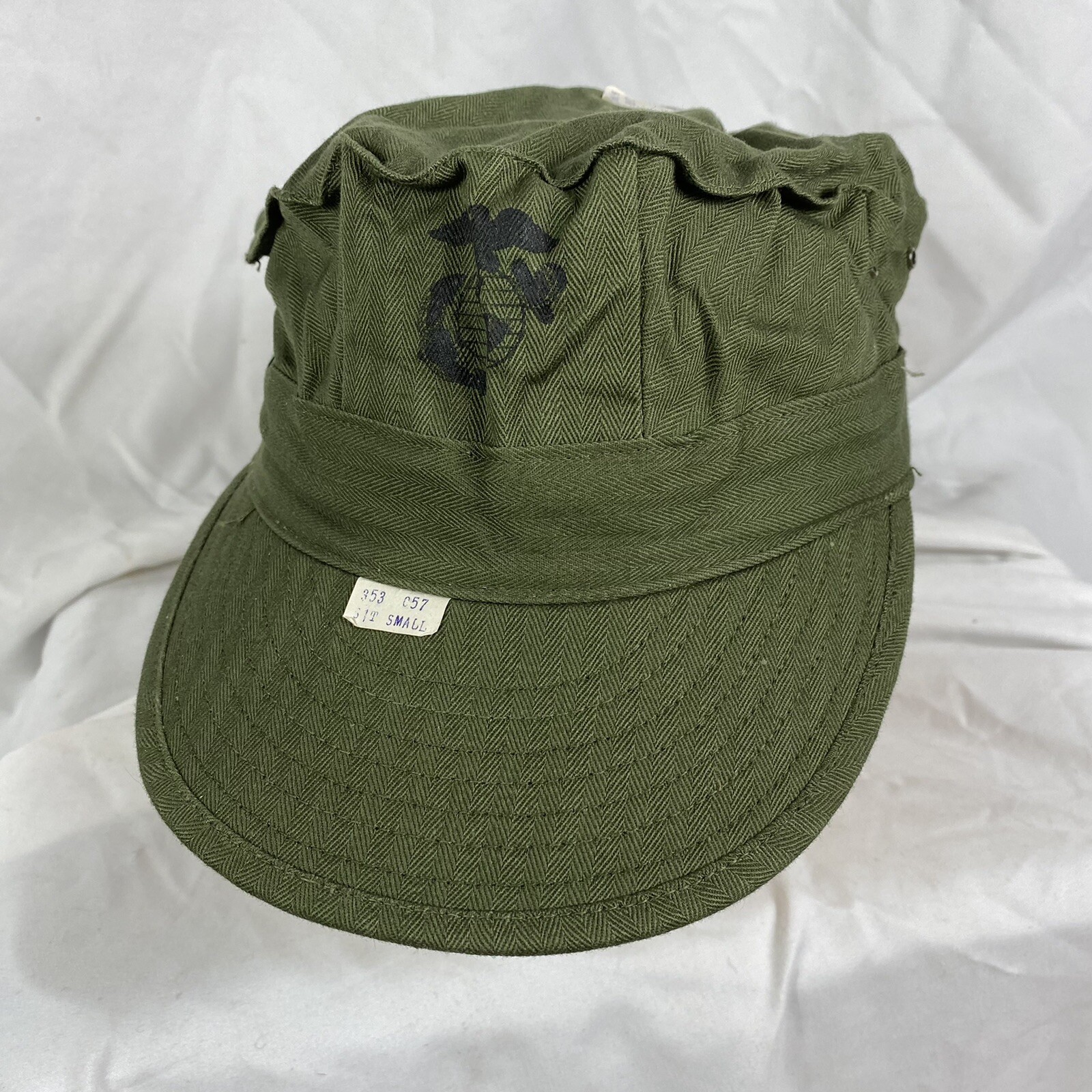 Original WWII Korean War USMC HBT Cap Hat Deadstock w/ Cutter tags size 7- 7 1/8