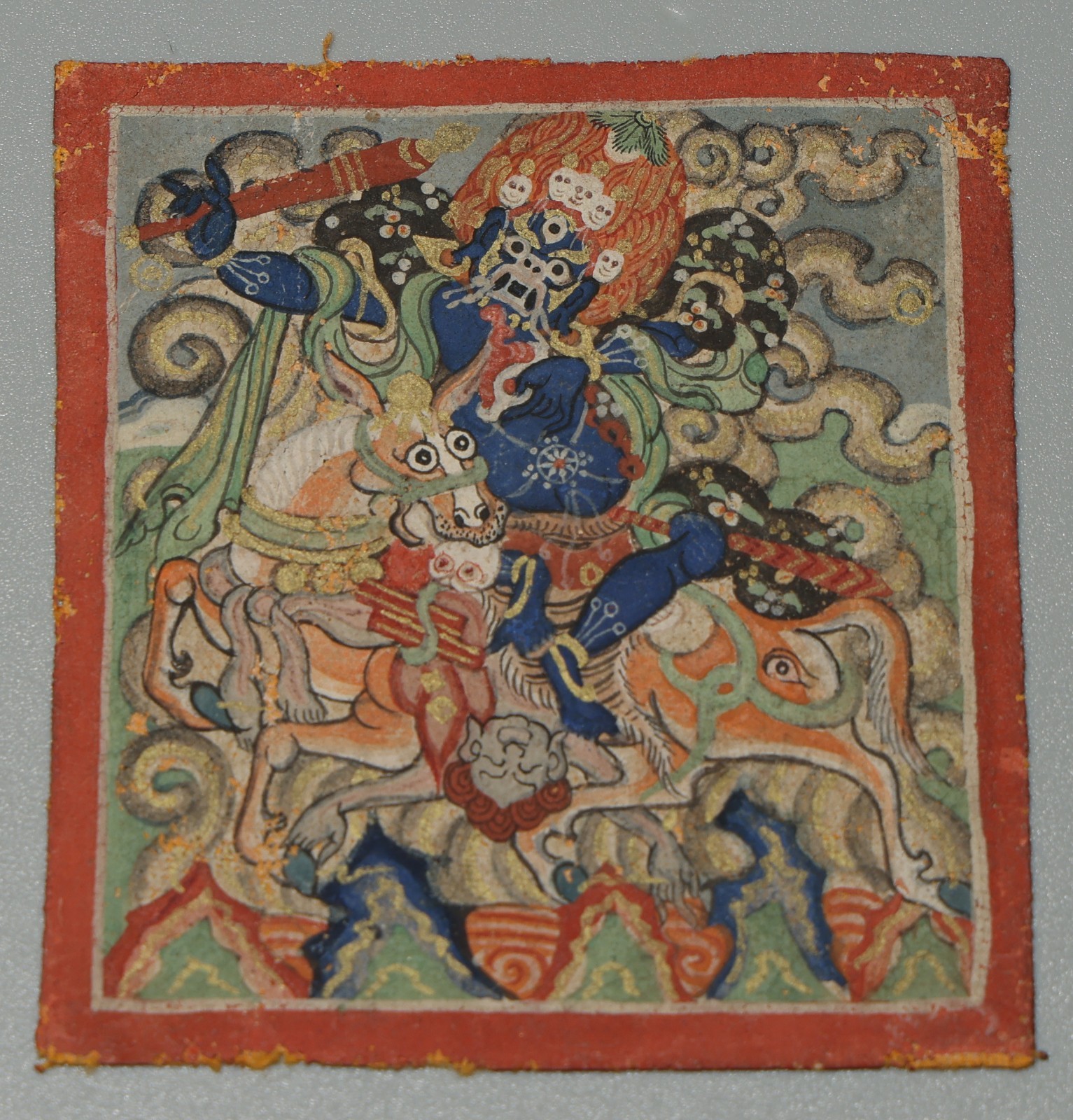 Tibet 1700s Antique Buddhist Gold Painting Tsaklis Thangka Angry Palden Lhamo