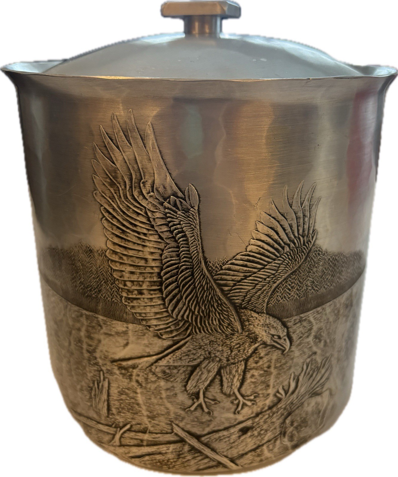 Vintage Wendell August ForgeStainless Steel Ice Bucket Eagle In Flight Design