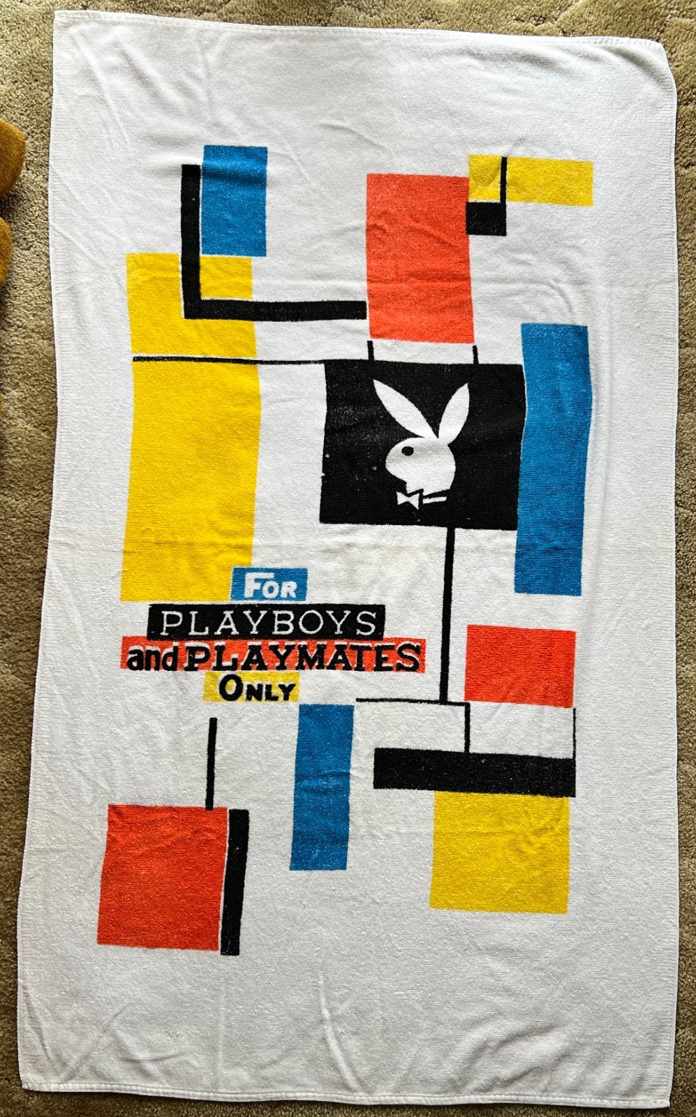 Vintage 1970s Playboy Beach Towel Mondrian Pop Art “Playboys & Playmates Only Vintage 1970s Playboy Beach Towel Mondrian Pop Art “Playboys & Playmates Only