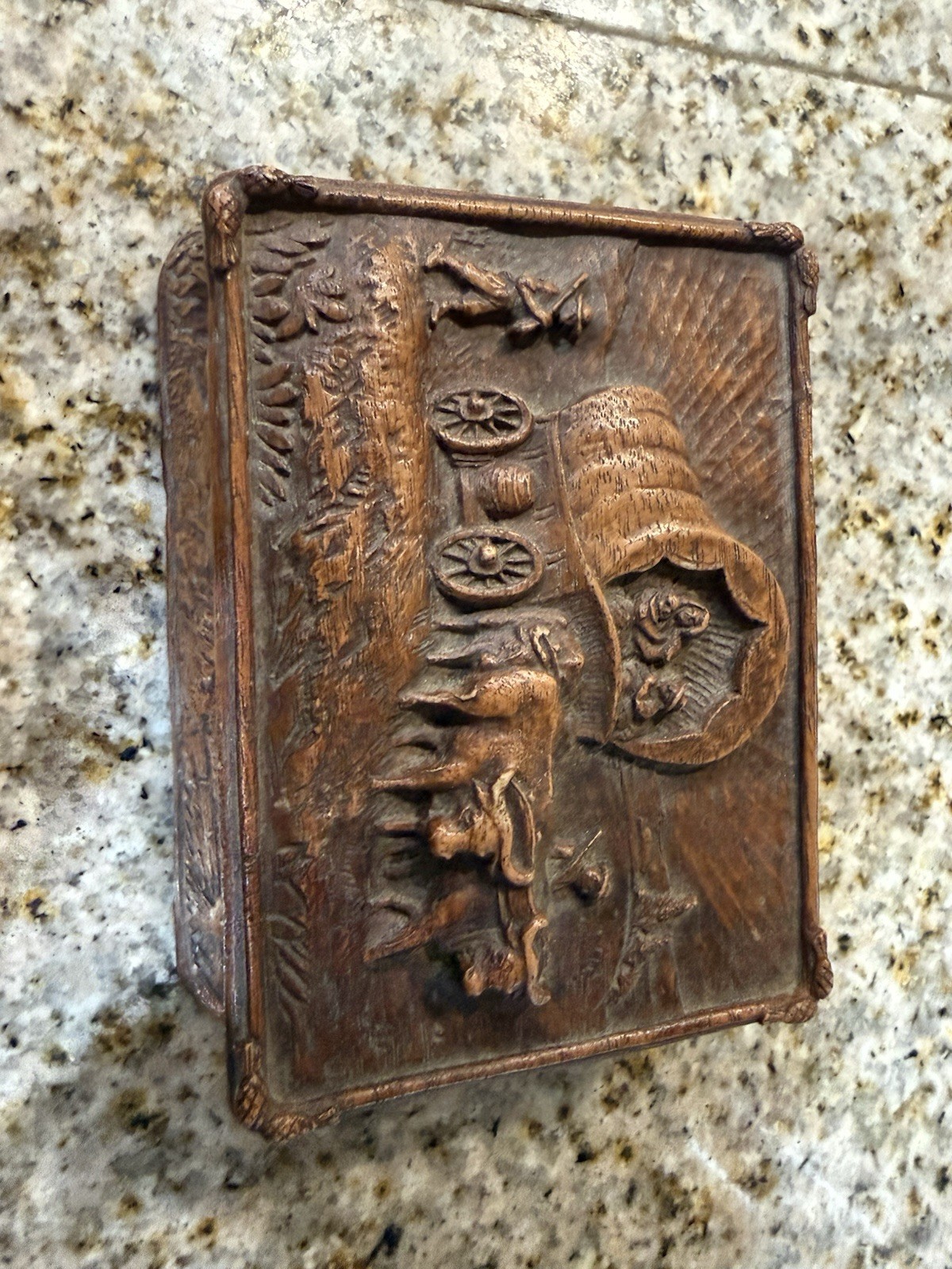 Pair of Vintage SyrocoWood Western Wagon Train Trinket Cigarette Boxes