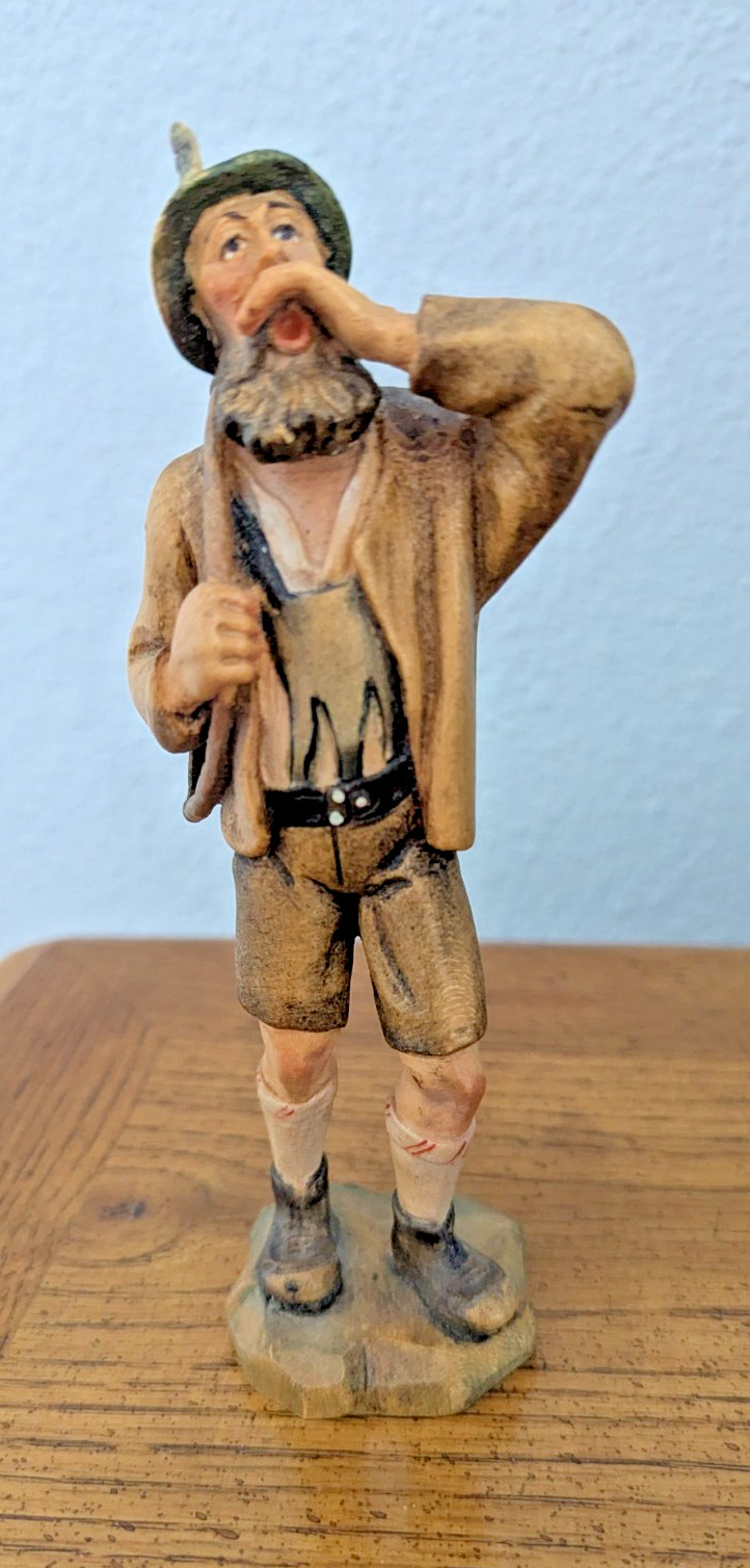 Vintage FRANCO Wood Carved Alpine Yodeler Woodsman Figurine 6 3/4\