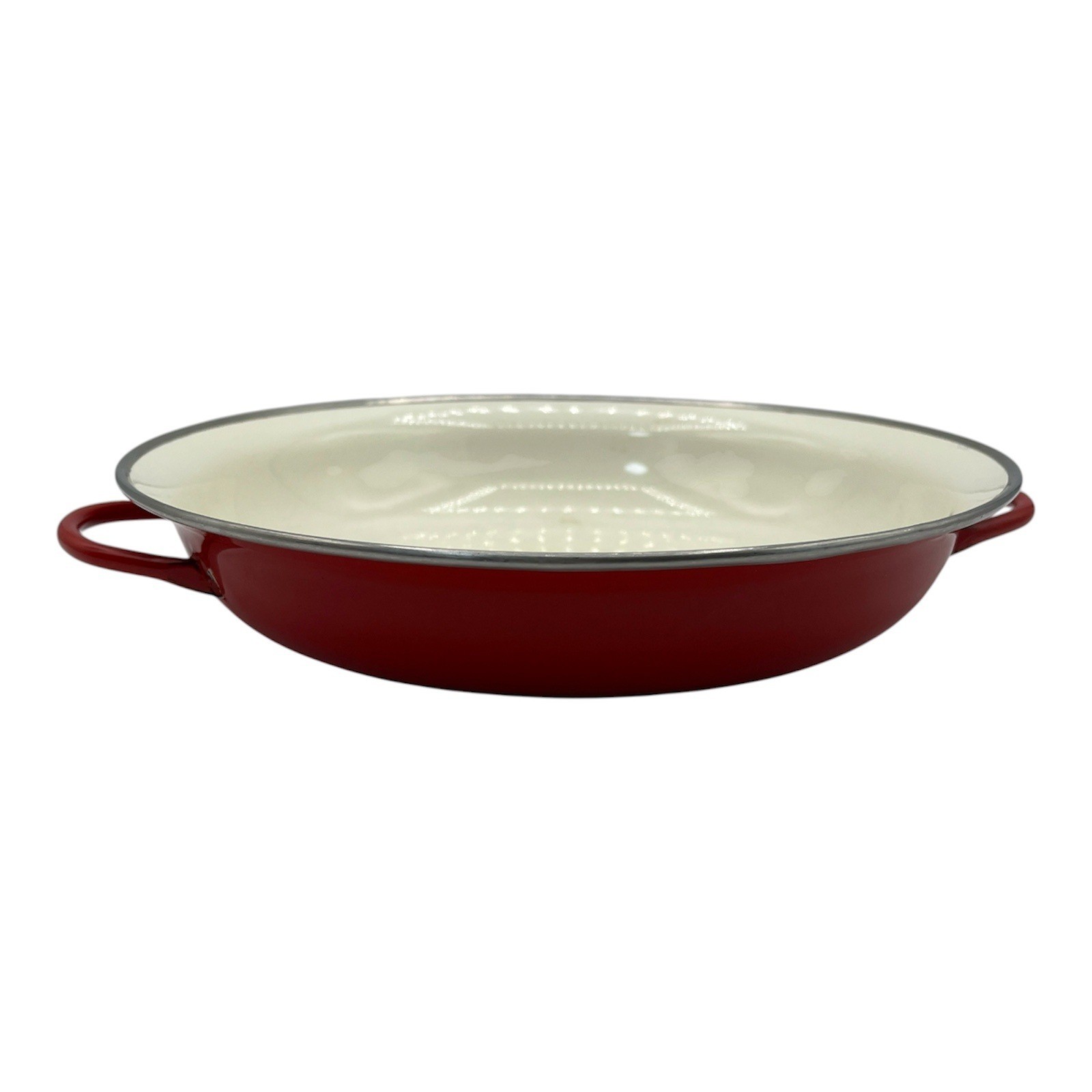 Vintage McM Red Enamel Paella Pan Round Shallow Saute Dish  Duel Handles 9 Inch