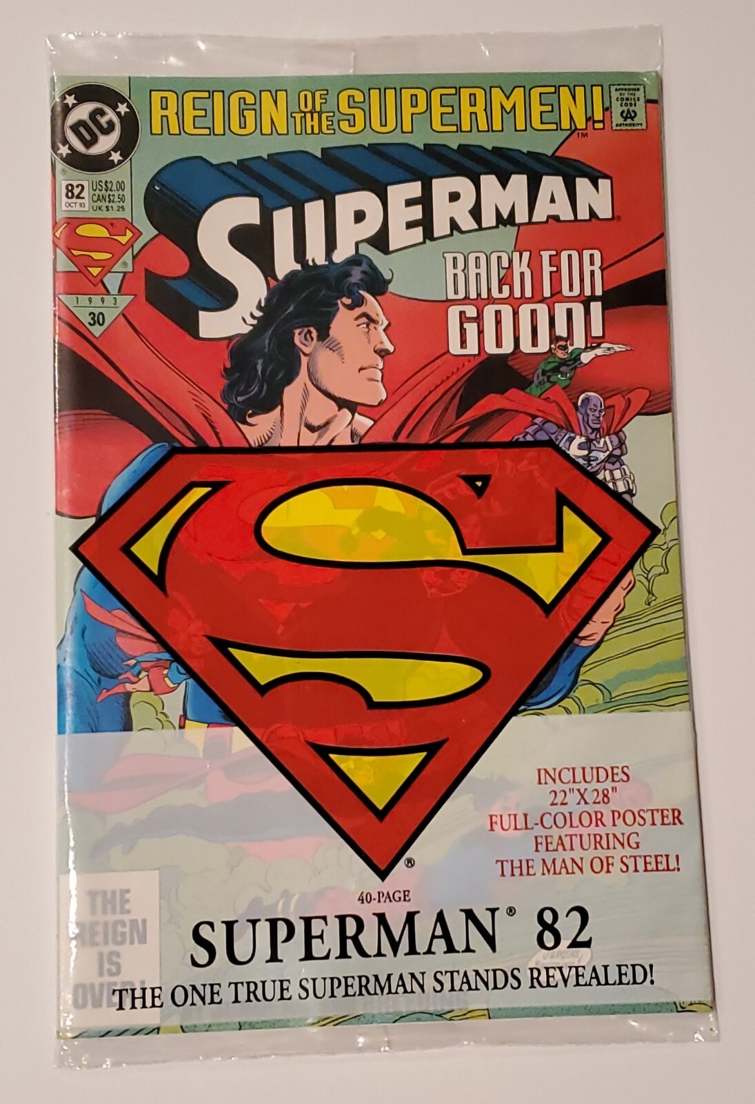 DC Superman Reign of The Supermen Back for Good #82 (1993) Orig Sealed W Poster DC Superman Reign of The Supermen Back for Good #82 (1993) Orig Sealed W Poster