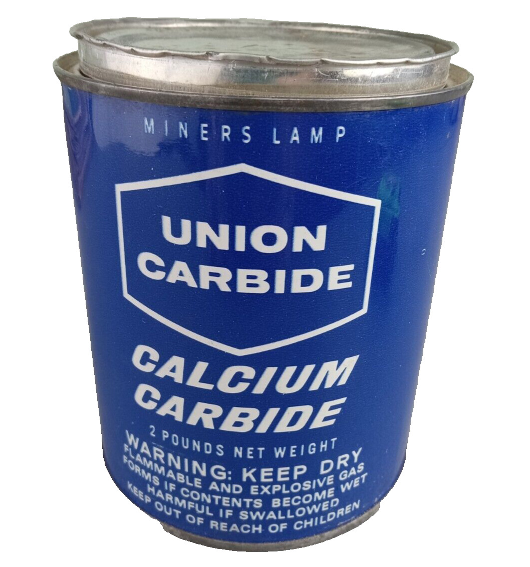 UNION CARBIDE Miners Lamp Calcium Carbide EMPTY 2 Pound Metal Tin Can with Lid