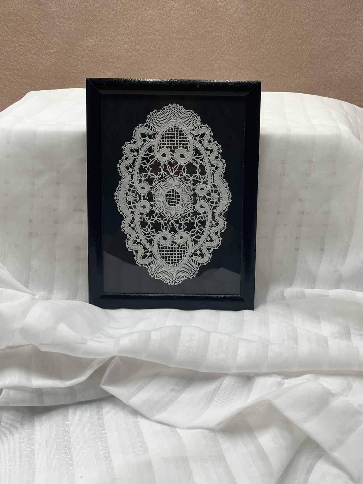 Authentic Vintage Brussels Bobbin Lace Framed Art La Nationale Belgium 1987 8x6”