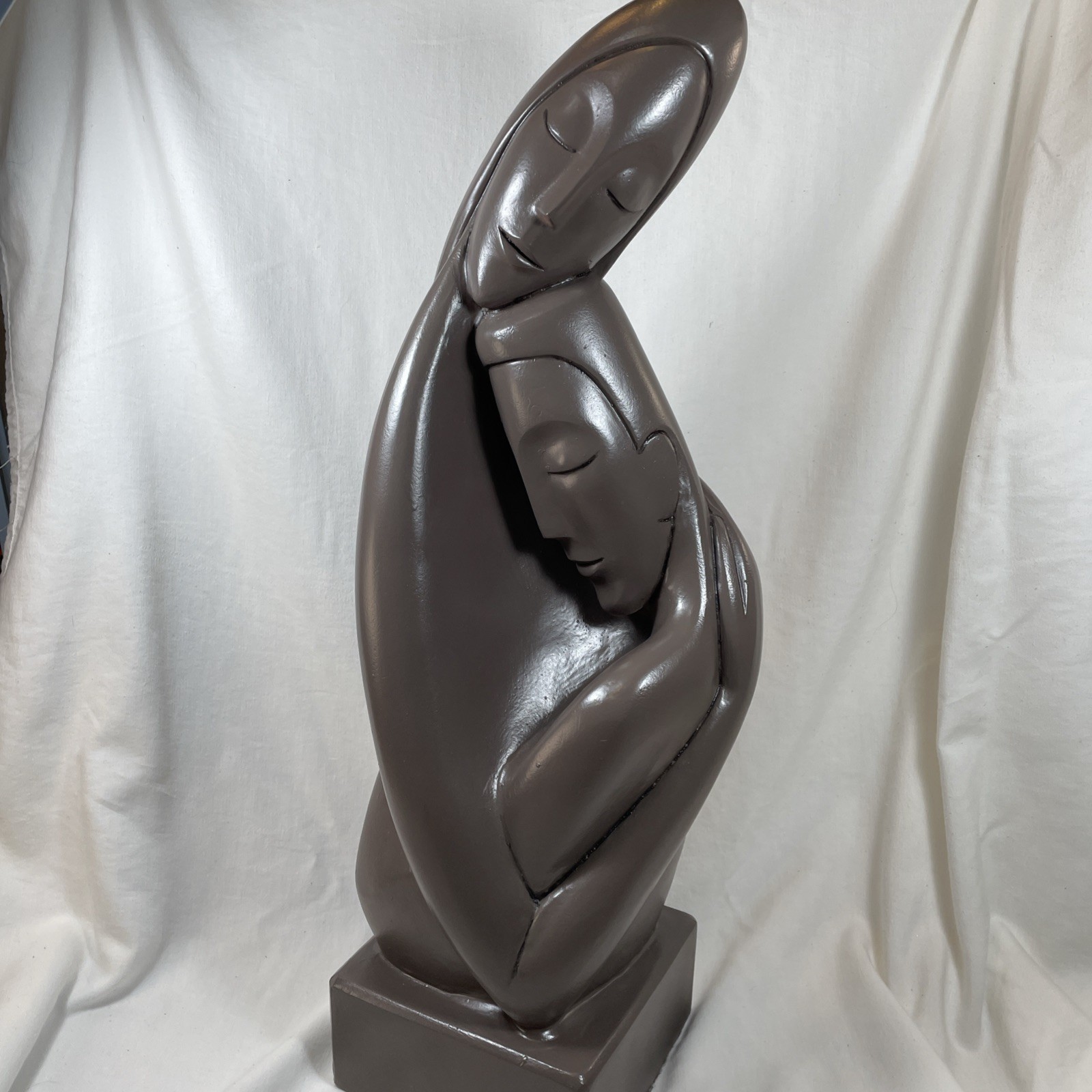 1960s Marwal Inc Couple Statue The Embrace by Brower MCM Chalkware Signed 24 in