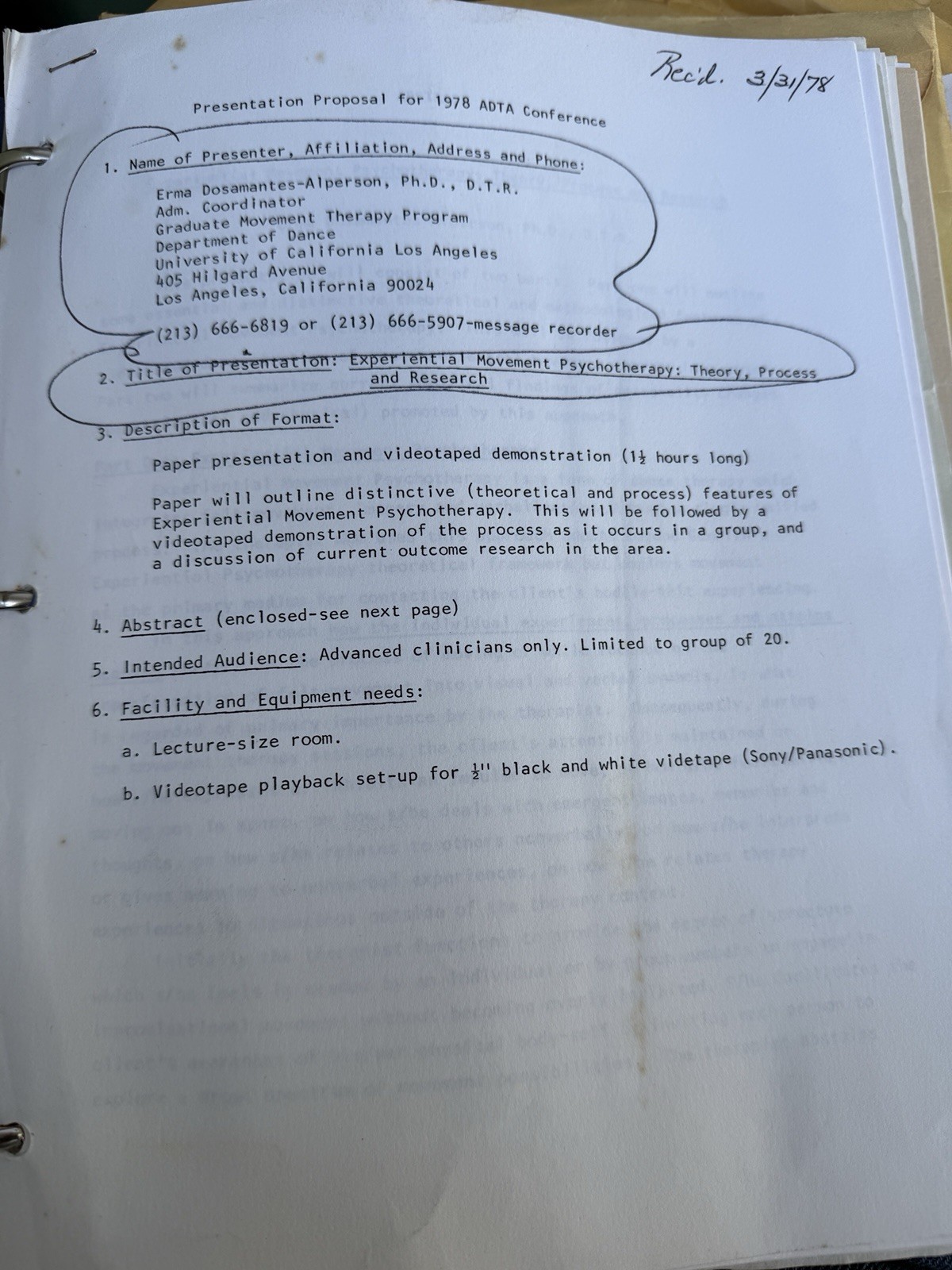 13th Annual American Dance Therapy Association (ADTA) Conference 1978 Binder 13th Annual American Dance Therapy Association (ADTA) Conference 1978 Binder