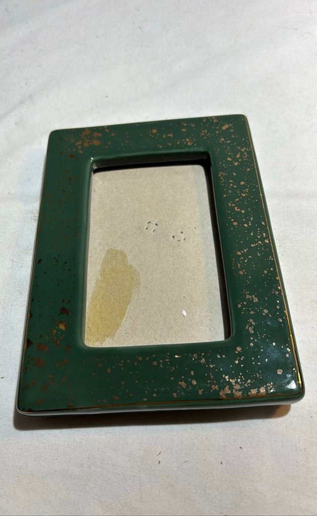 Vintage Green Ceramic Picture Frame with Gold Speckles