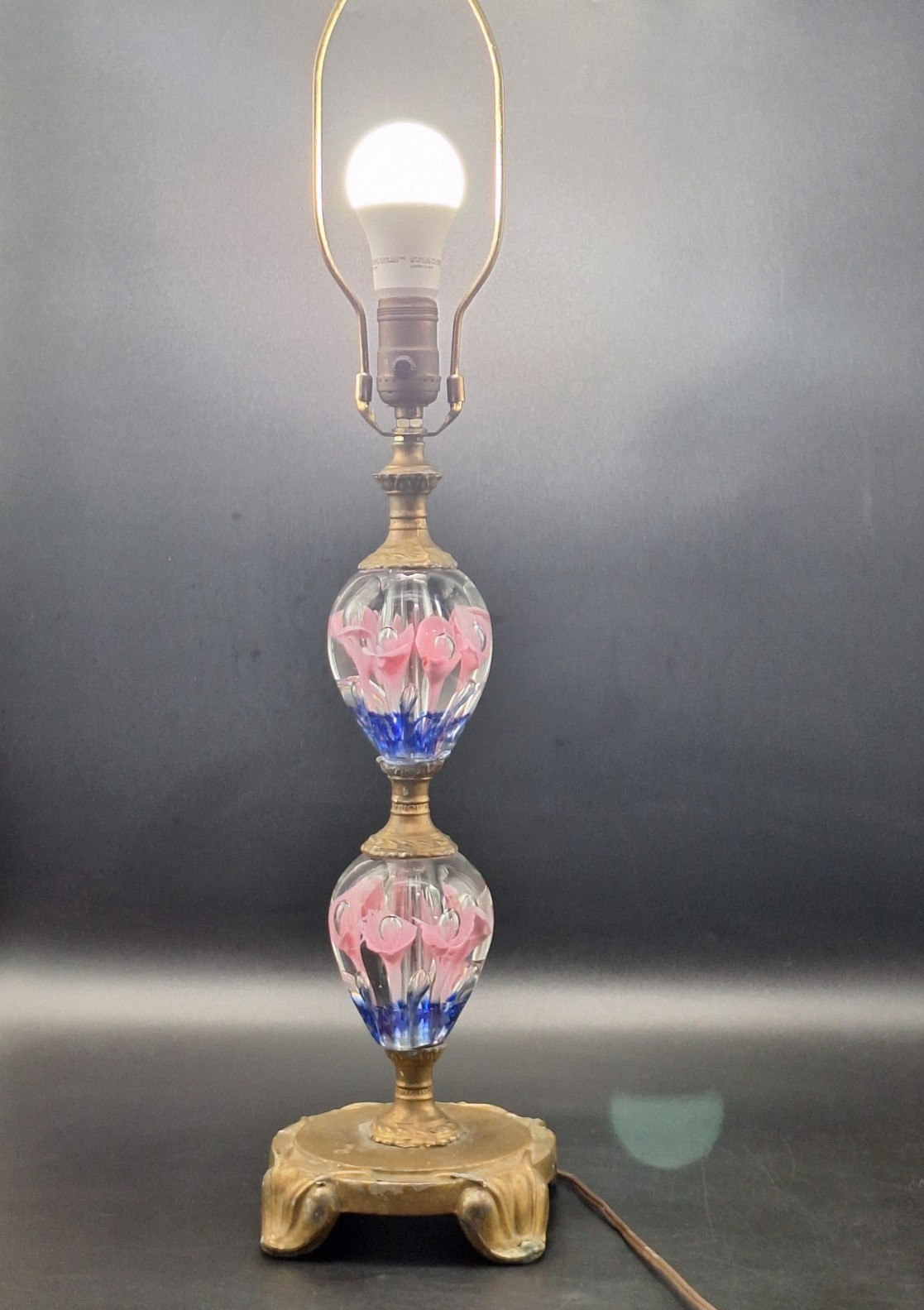 Vtg St Clair Joe Rice Art Glass Paperweight Table Lamp Pink Trumpet Flower READ Vtg St Clair Joe Rice Art Glass Paperweight Table Lamp Pink Trumpet Flower READ