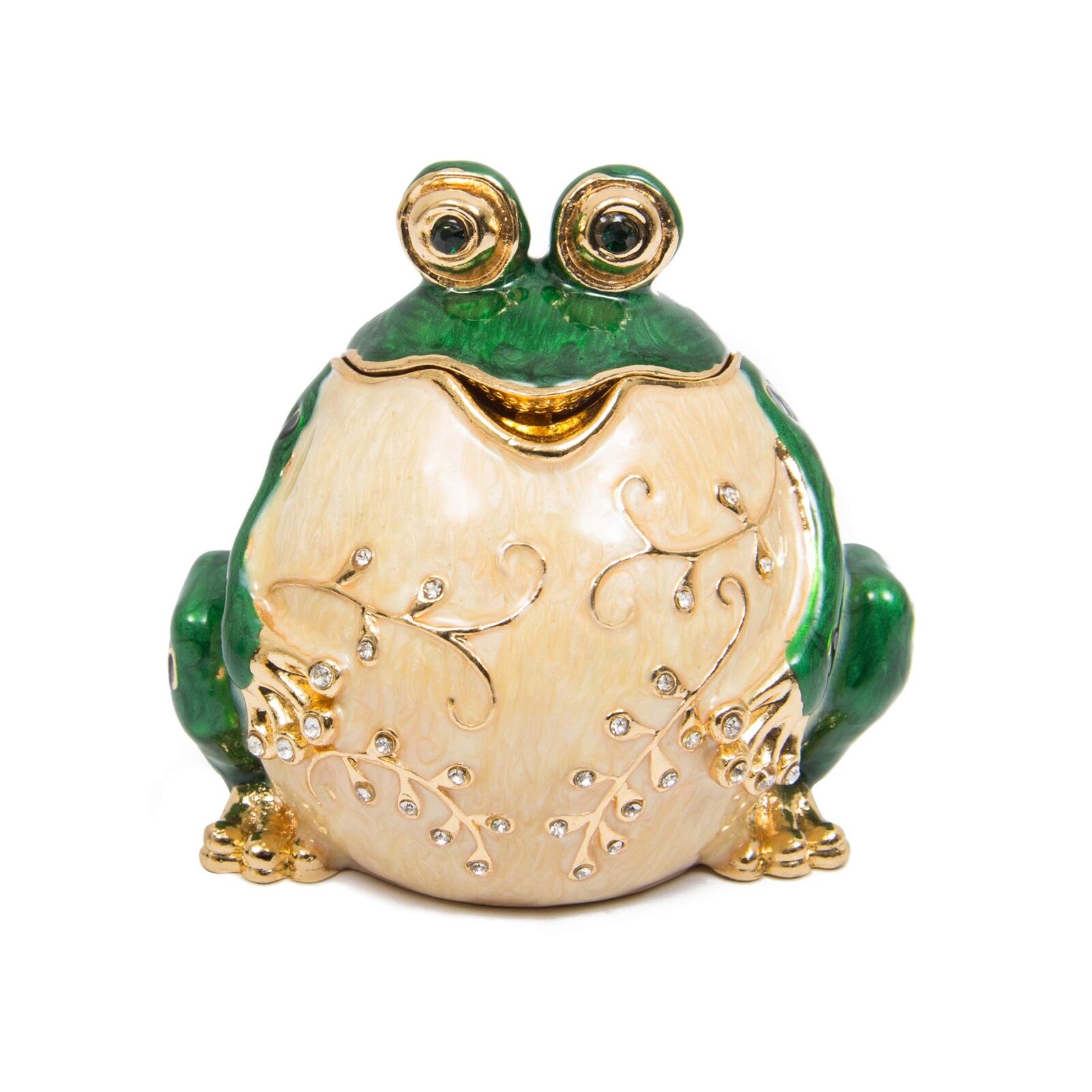 Hand Painted Enameled Frog Style Decorative Hinged Jewelry Trinket Box Unique...