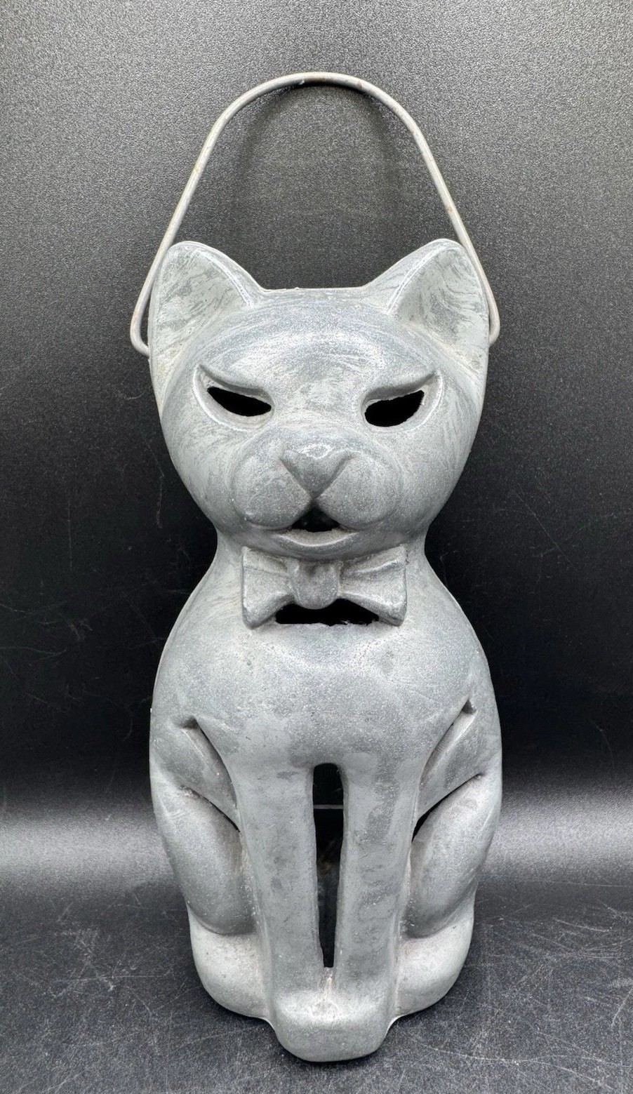 Vtg 1940s Mid Century Cast Metal Halloween Cat Hanging Candle Holder Lantern HTF Vtg 1940s Mid Century Cast Metal Halloween Cat Hanging Candle Holder Lantern HTF