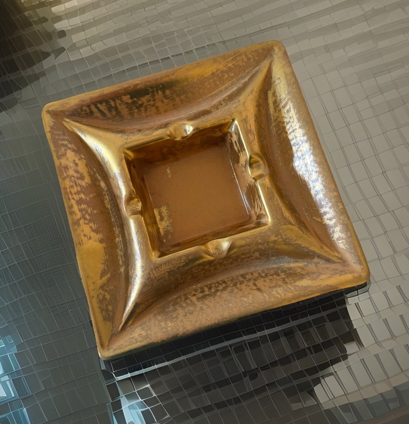 Vtg Stangl Pottery Ashtray Granada Gold Hand Painted Retro MCM Ceramic Decor 7”
