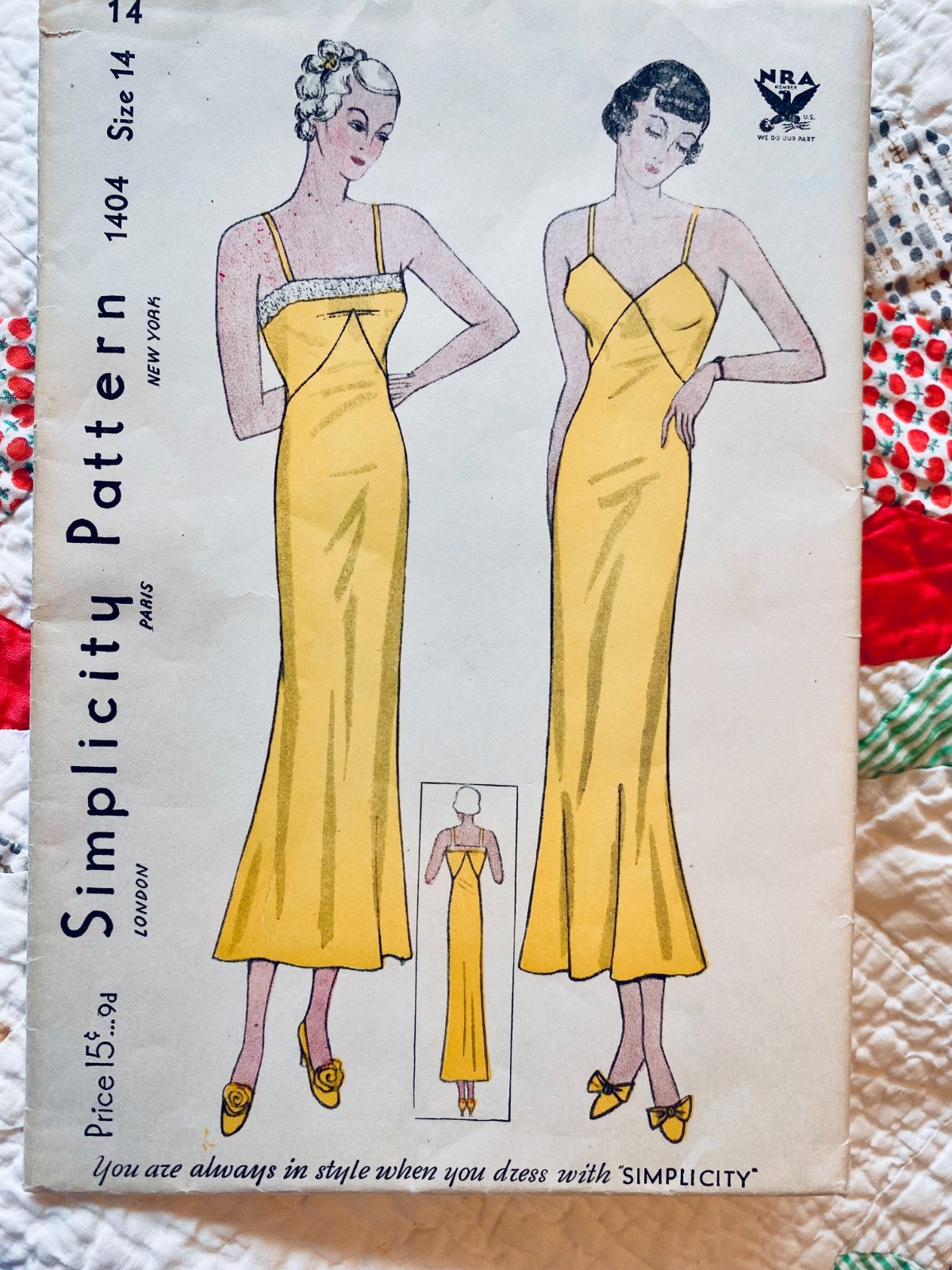 UNCUT 1930s NRA Simplicity 1404 Slips Sewing Pattern, size 14, Bust 32 - RARE UNCUT 1930s NRA Simplicity 1404 Slips Sewing Pattern, size 14, Bust 32 - RARE
