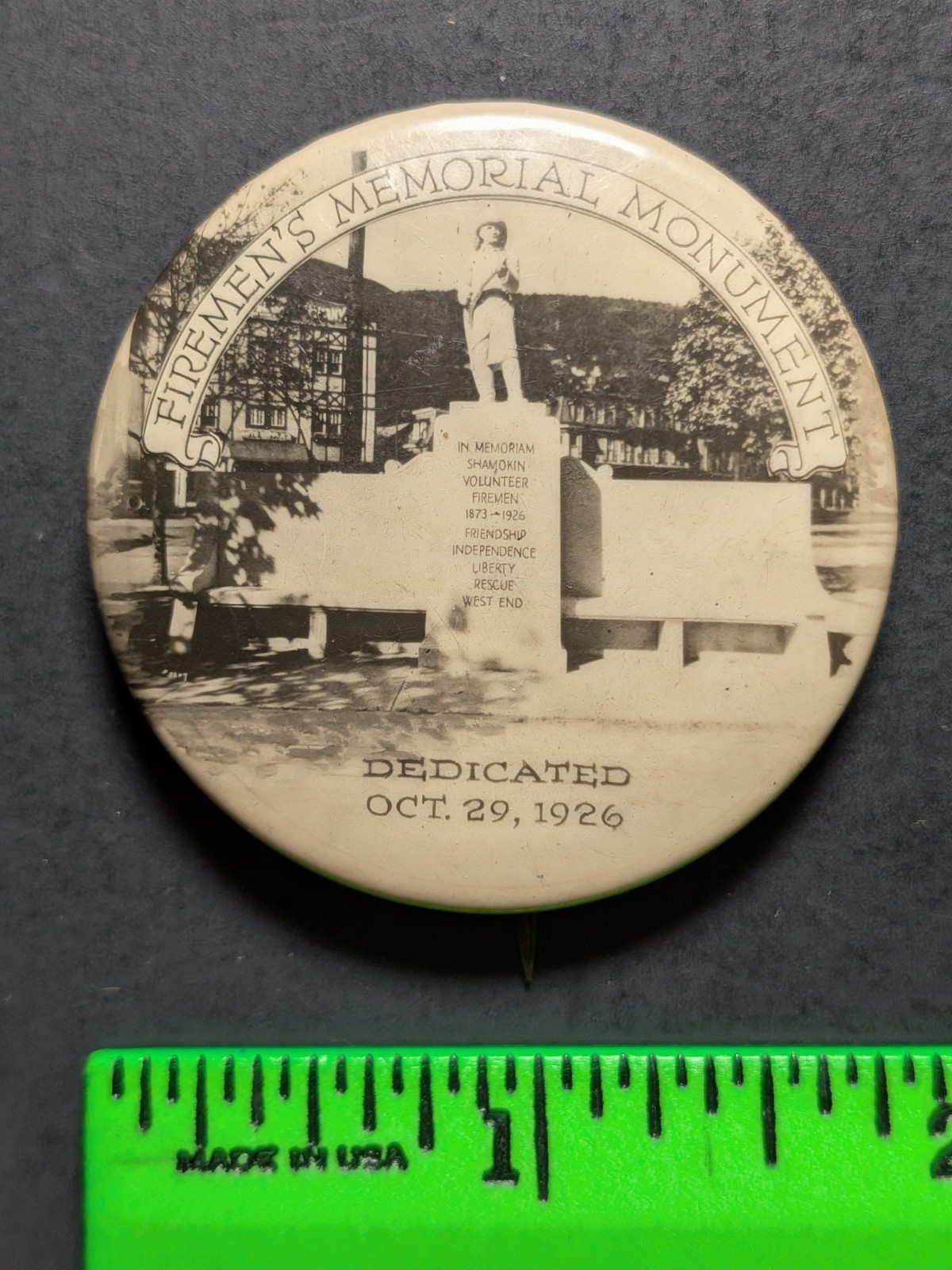 Vintage 1926 Shamokin Pennsylvania Fire Association Pinback Pin