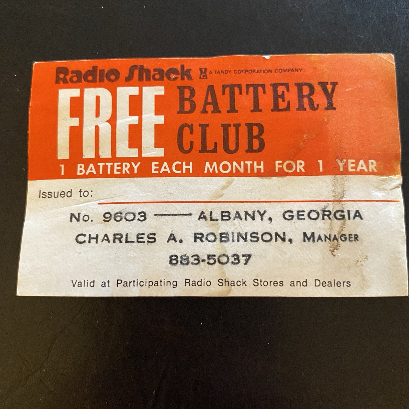Vintage RadioShack free battery club card Nostalgia Electronics Short Circuit