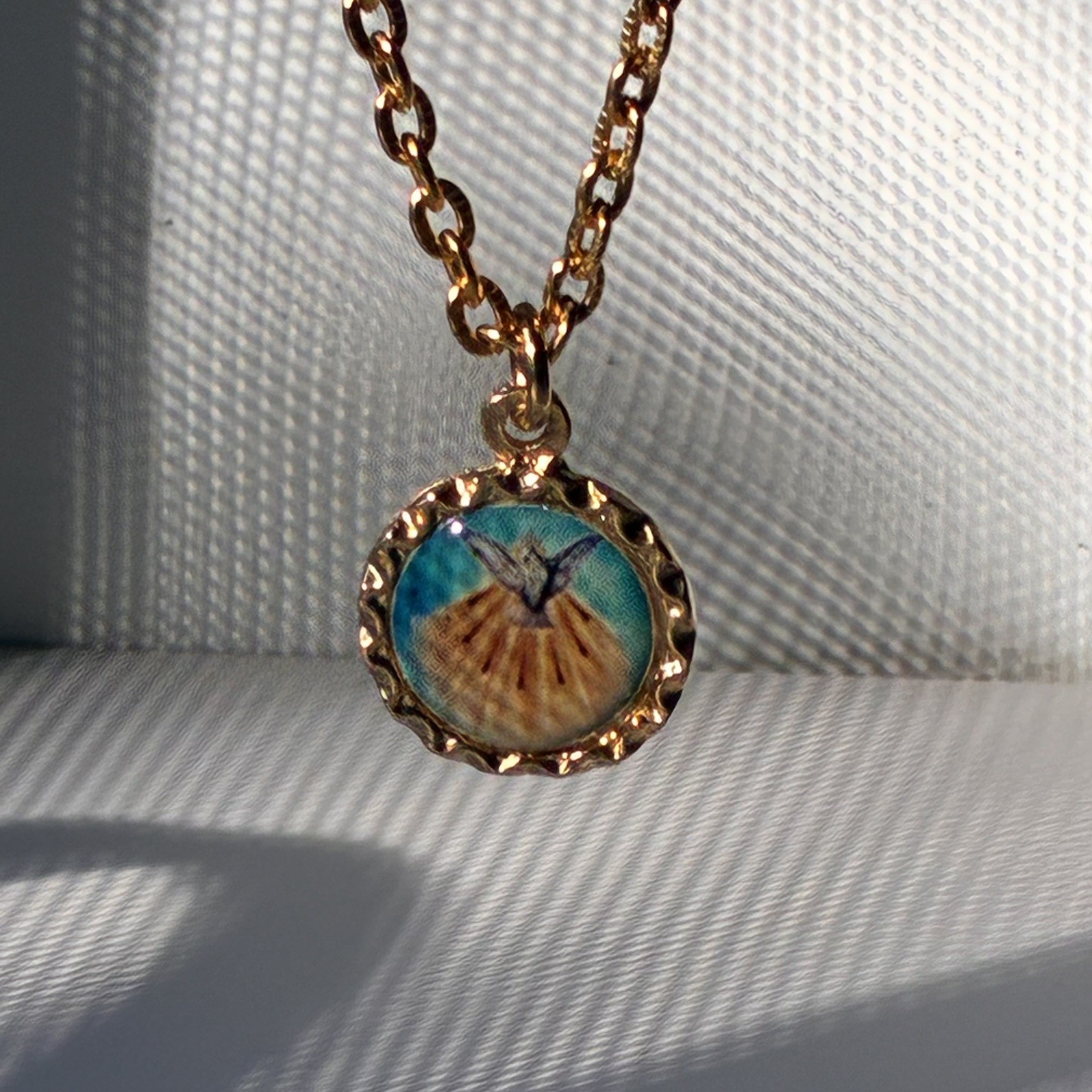 Vintage Catholic Holy Spirit Dove Medal Pendant Necklace Gold Tone with Chain