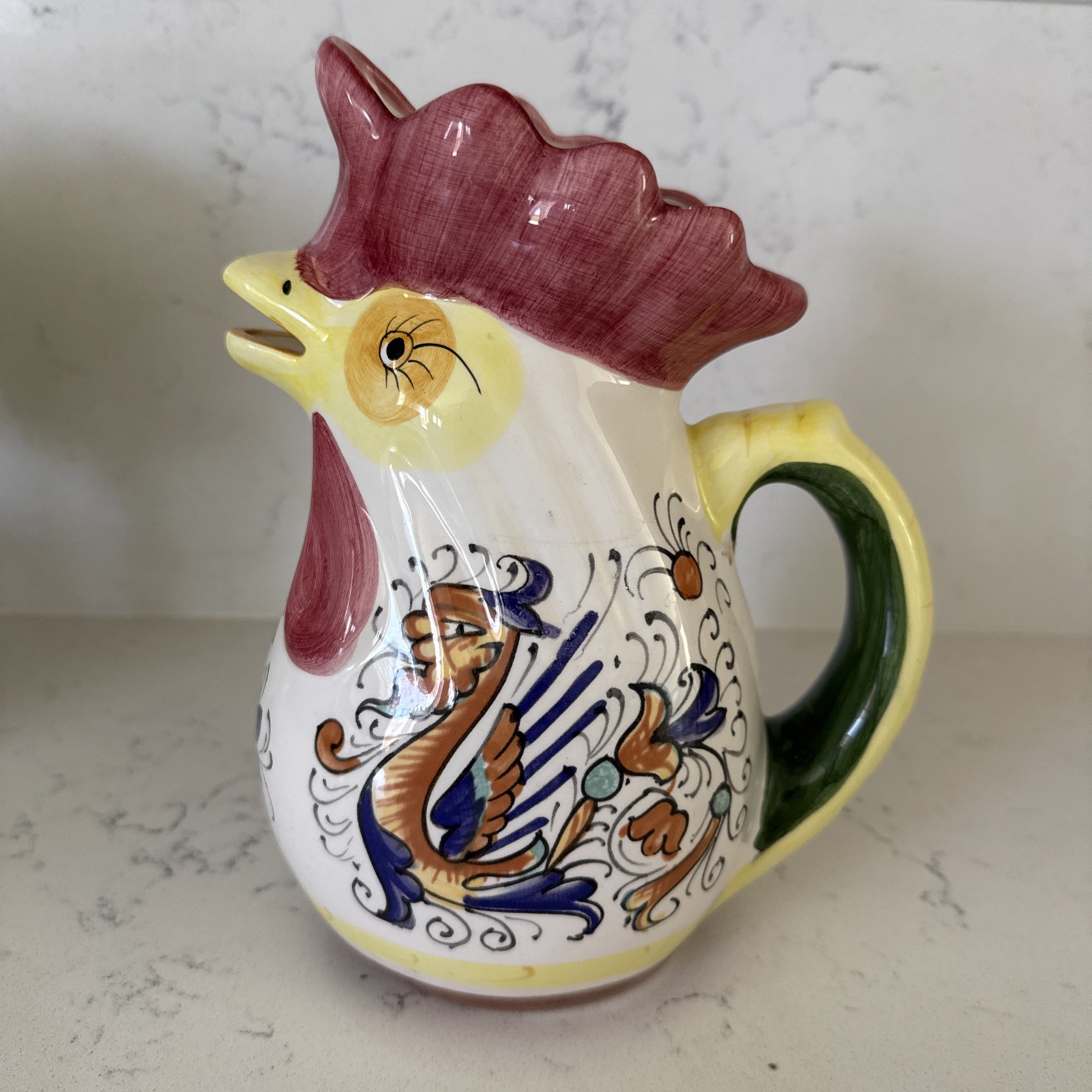 Vintage 1994 Boston Warehouse Rooster Pitcher Ceramic Thailand - chip