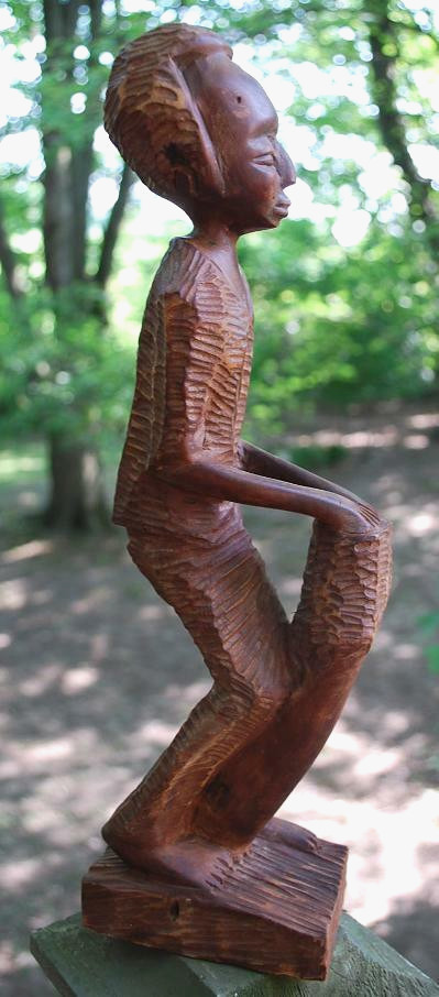 Vtg African DRUMMER Wood Figure Statue MAN MUSICIAN Hand Carved 14\