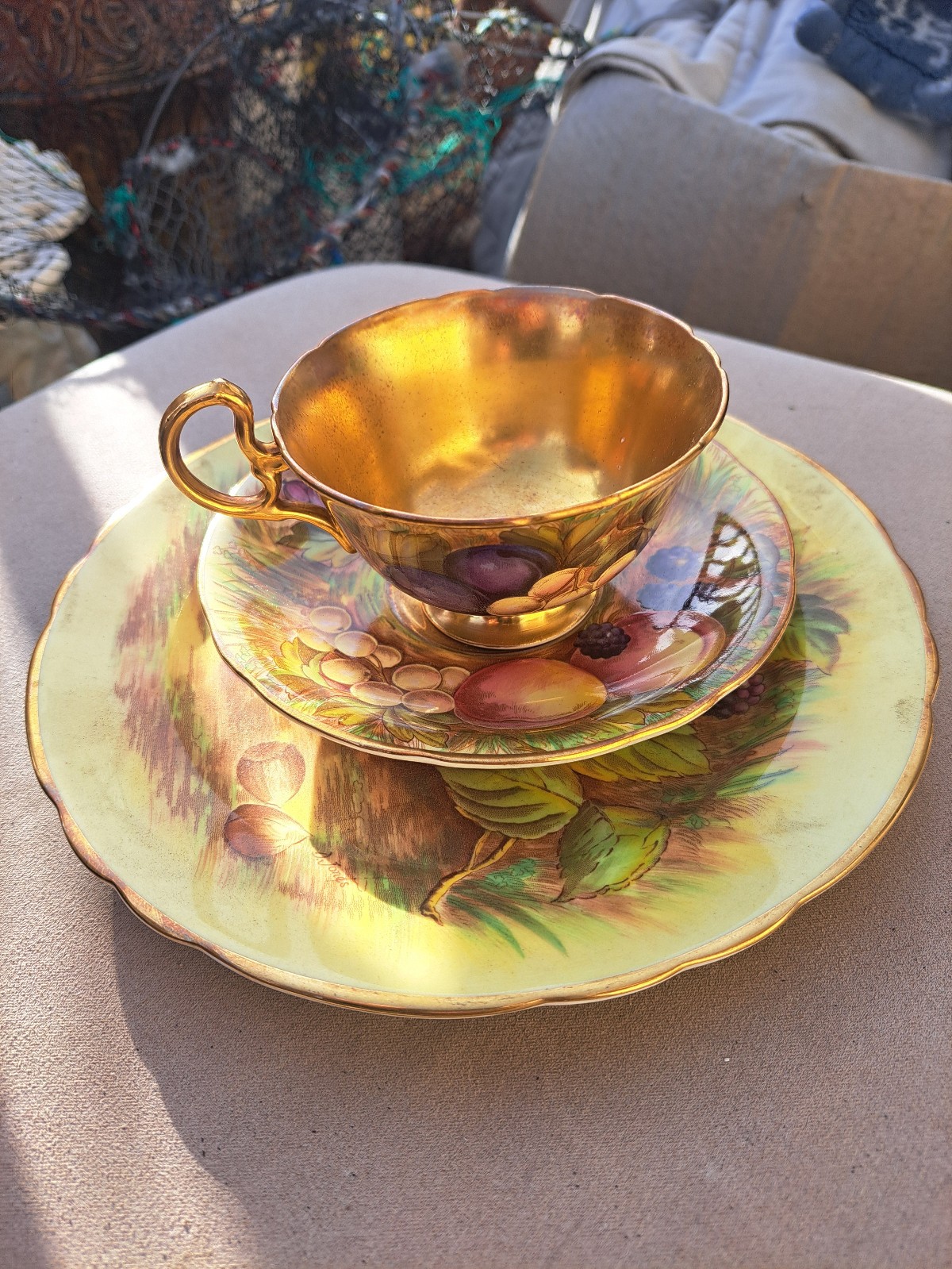 AYNSLEY *ORCHARD FRUIT* FOOTED CUP, SAUCER, PLATE SIGNED N. BRUNT Vintage RARE AYNSLEY *ORCHARD FRUIT* FOOTED CUP, SAUCER, PLATE SIGNED N. BRUNT Vintage RARE