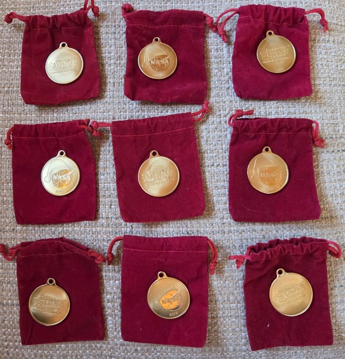 LOT of NINE 2019 Kennedy Space Center Holiday Medallion Ornaments w/ Bag, Rare LOT of NINE 2019 Kennedy Space Center Holiday Medallion Ornaments w/ Bag, Rare