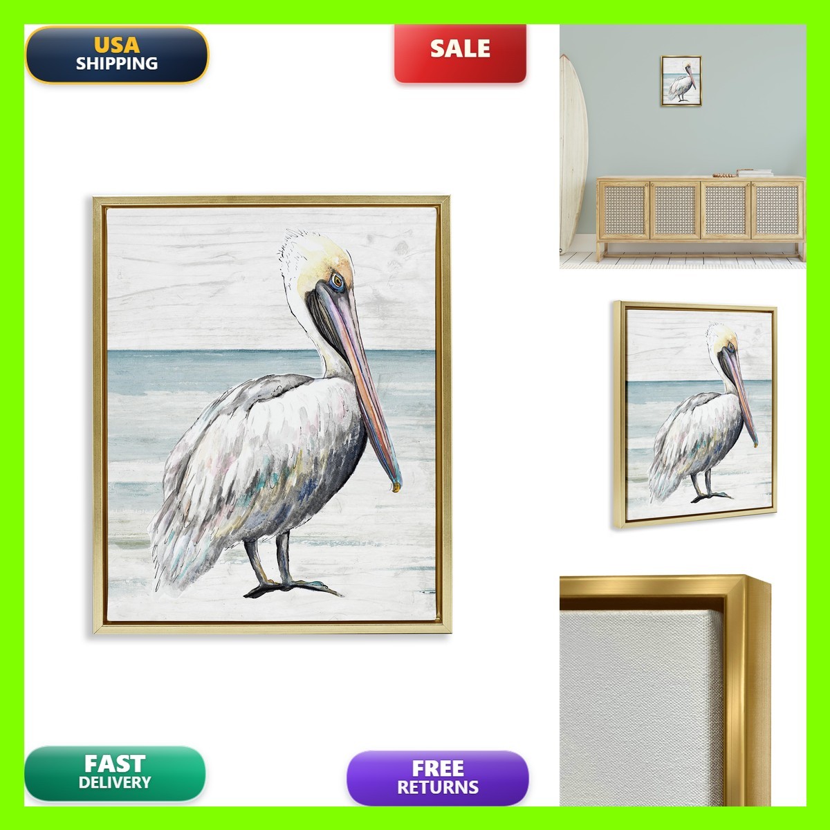 Stupell Industries Rustic Pelican Shoreline Coastal 16 X 20 Inch Canvas In Stupell Industries Rustic Pelican Shoreline Coastal 16 X 20 Inch Canvas In