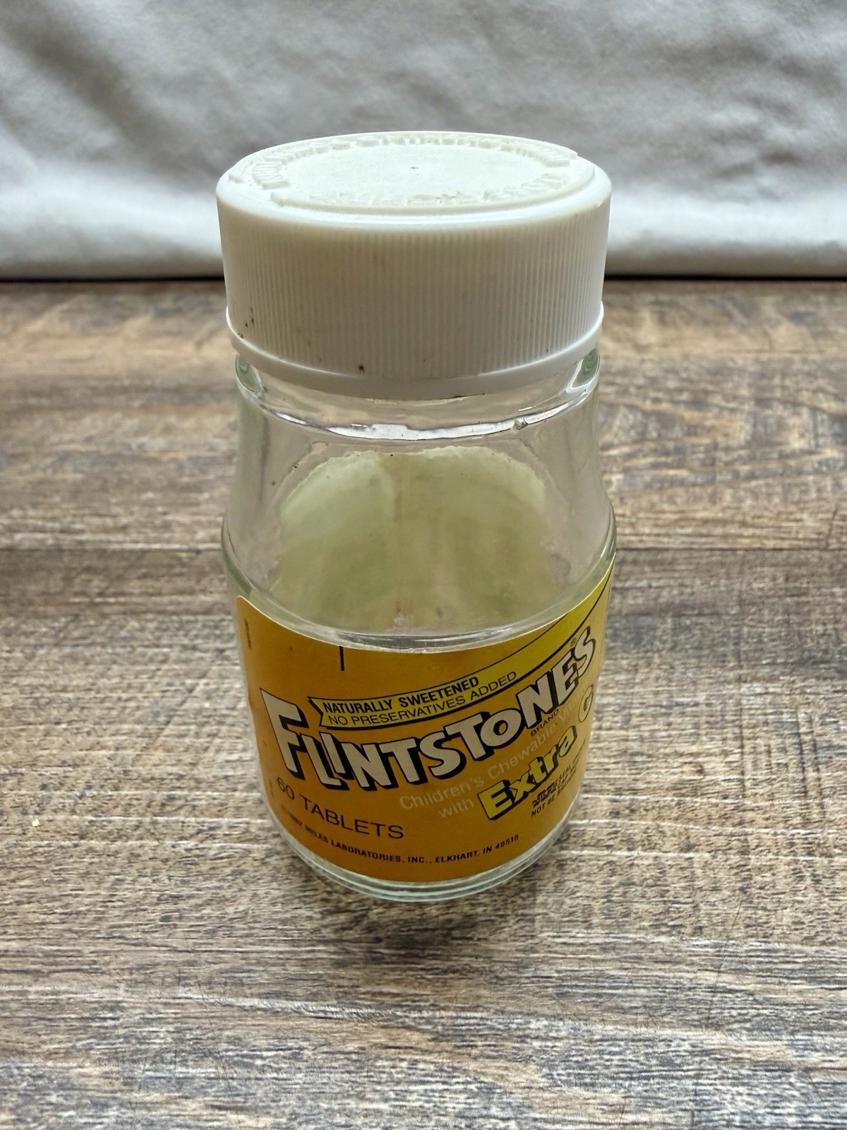 Vintage 1980s Flintstones Children’s Chewable Vitamins Glass Bottle