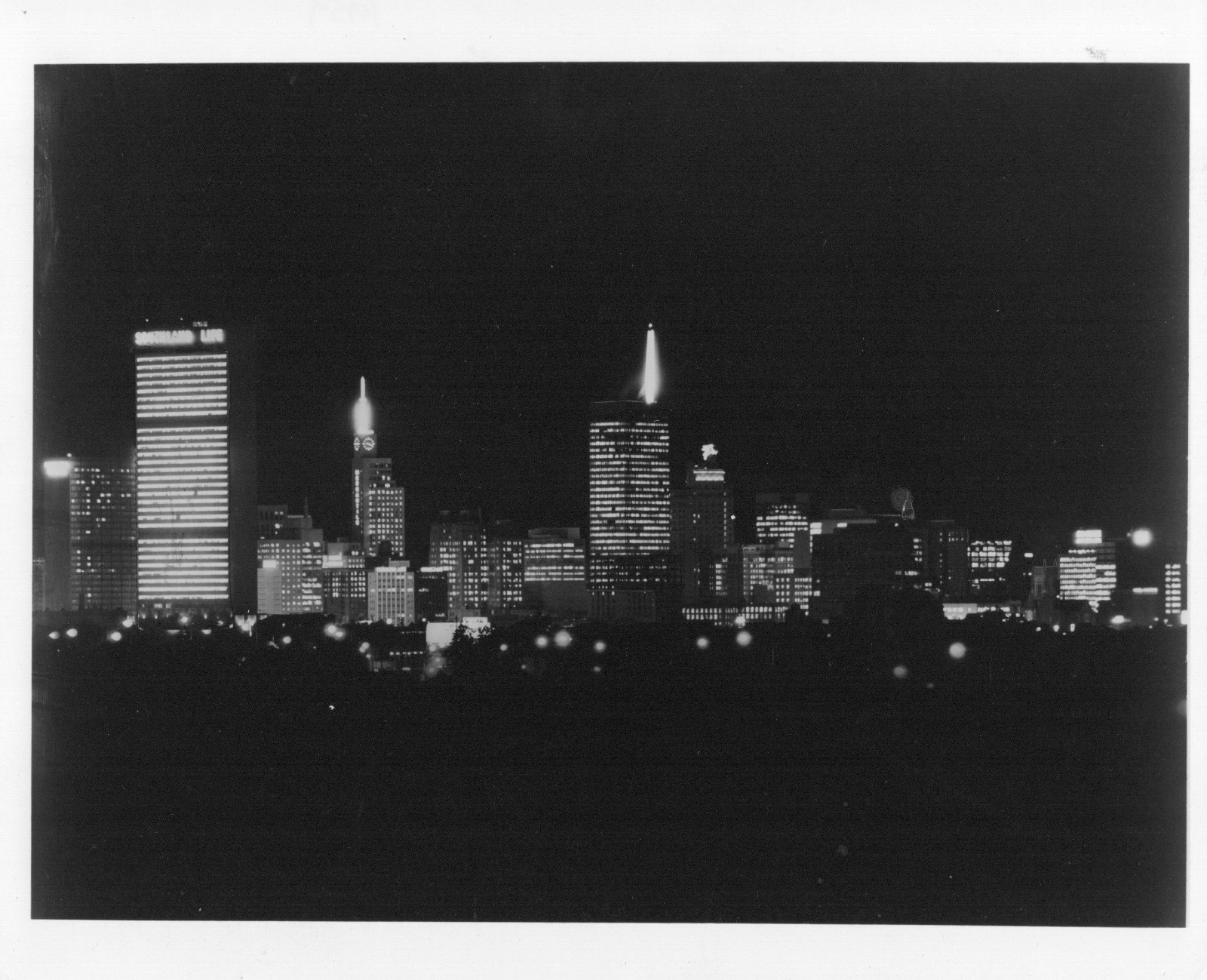 Vintage Downtown Dallas Night 1959 Republic Bank Pegasus, Southland 8X10 Glossy