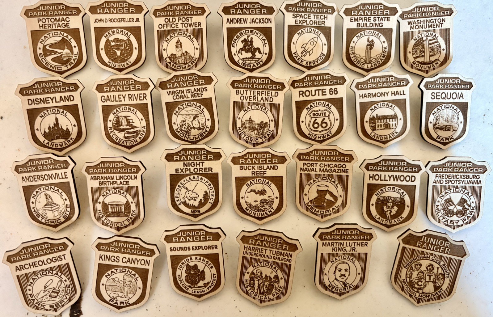 National Park Junior Ranger Badges Wood Custom - Sold Individually National Park Junior Ranger Badges Wood Custom - Sold Individually