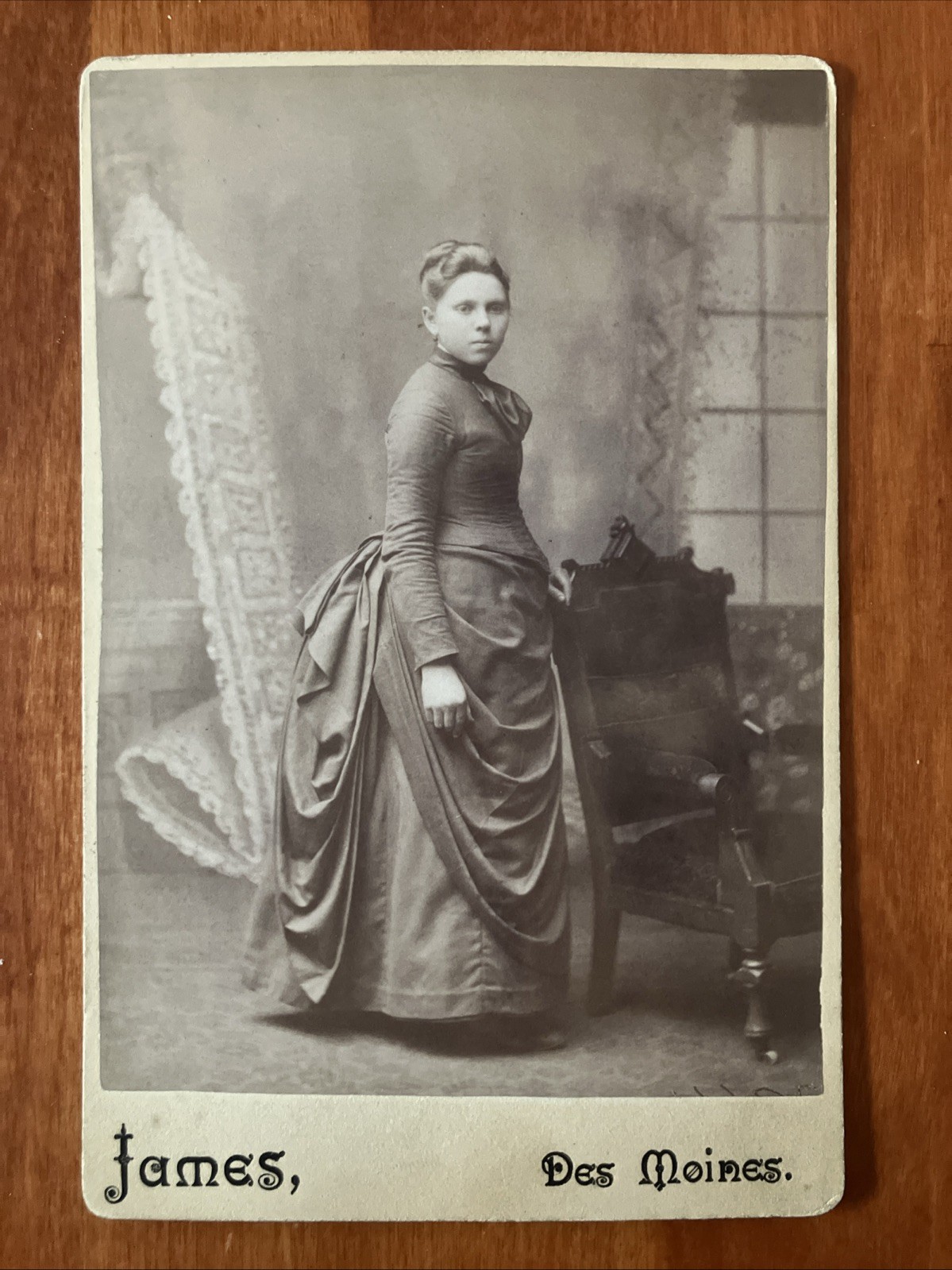 Beautiful Woman Elegant Dress Cabinet Card Antique Photo Des Moines IA James