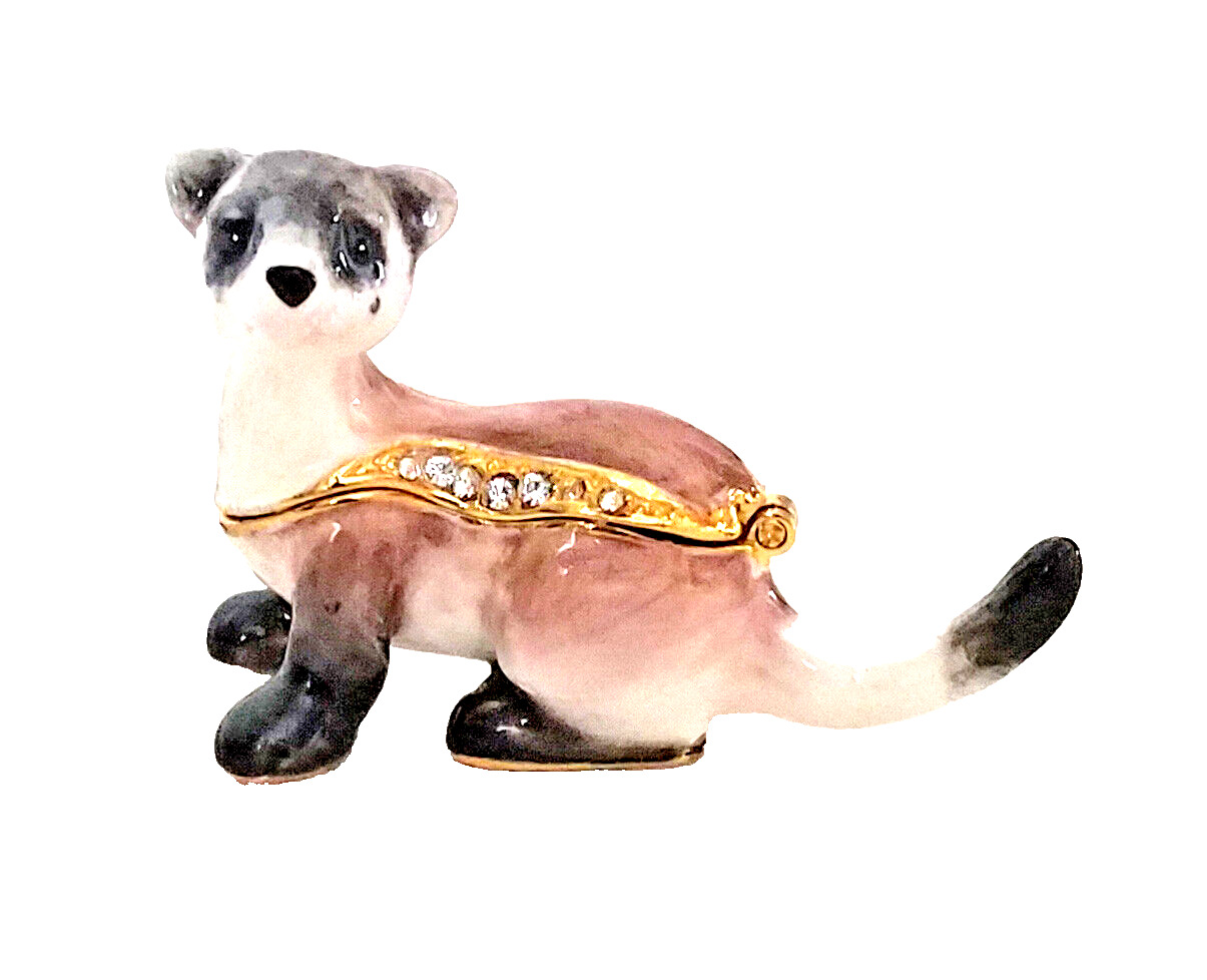 Pet Ferret Pewter Bejeweled Hinged Trinket Box Miniature Kingspoint 