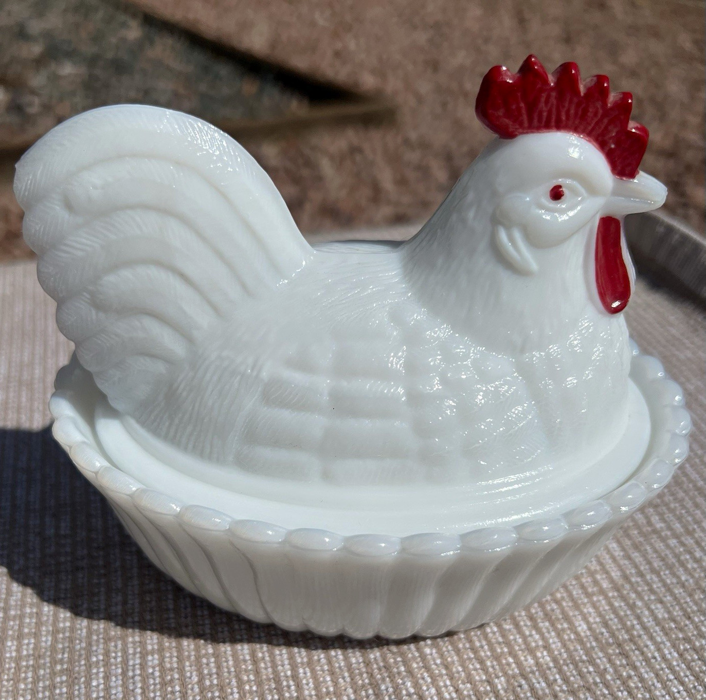 Vintage Westmoreland White Milk Glass Rooster Hen on Nest Dish - farmhouse decor Vintage Westmoreland White Milk Glass Rooster Hen on Nest Dish - farmhouse decor