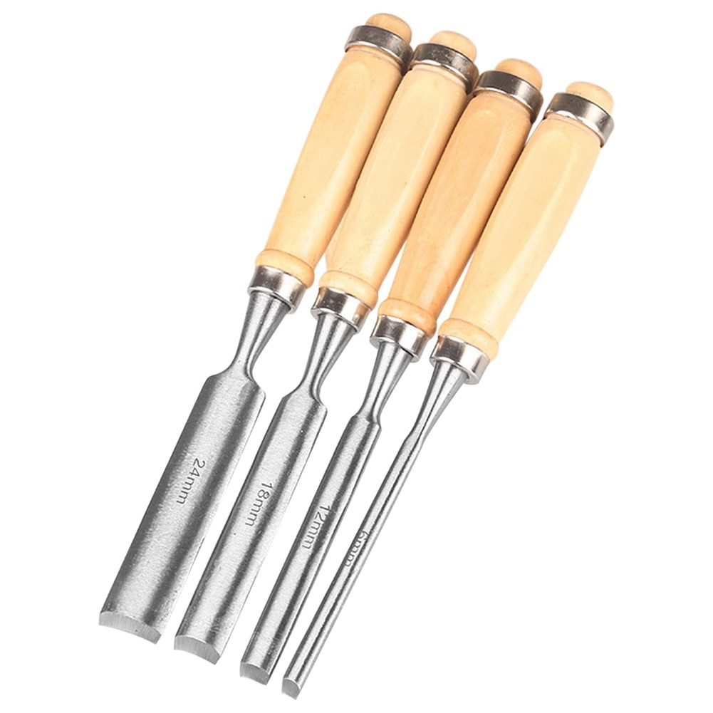 Set of 4 Wooden Chisel Set, Round, Curved Chisel Set, -V Steel1033
